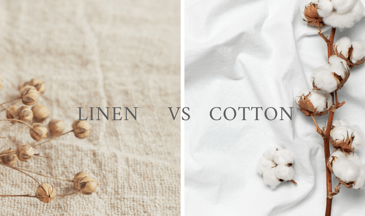 Linen vs cotton sheets comparison with linen fabric and cotton bolls