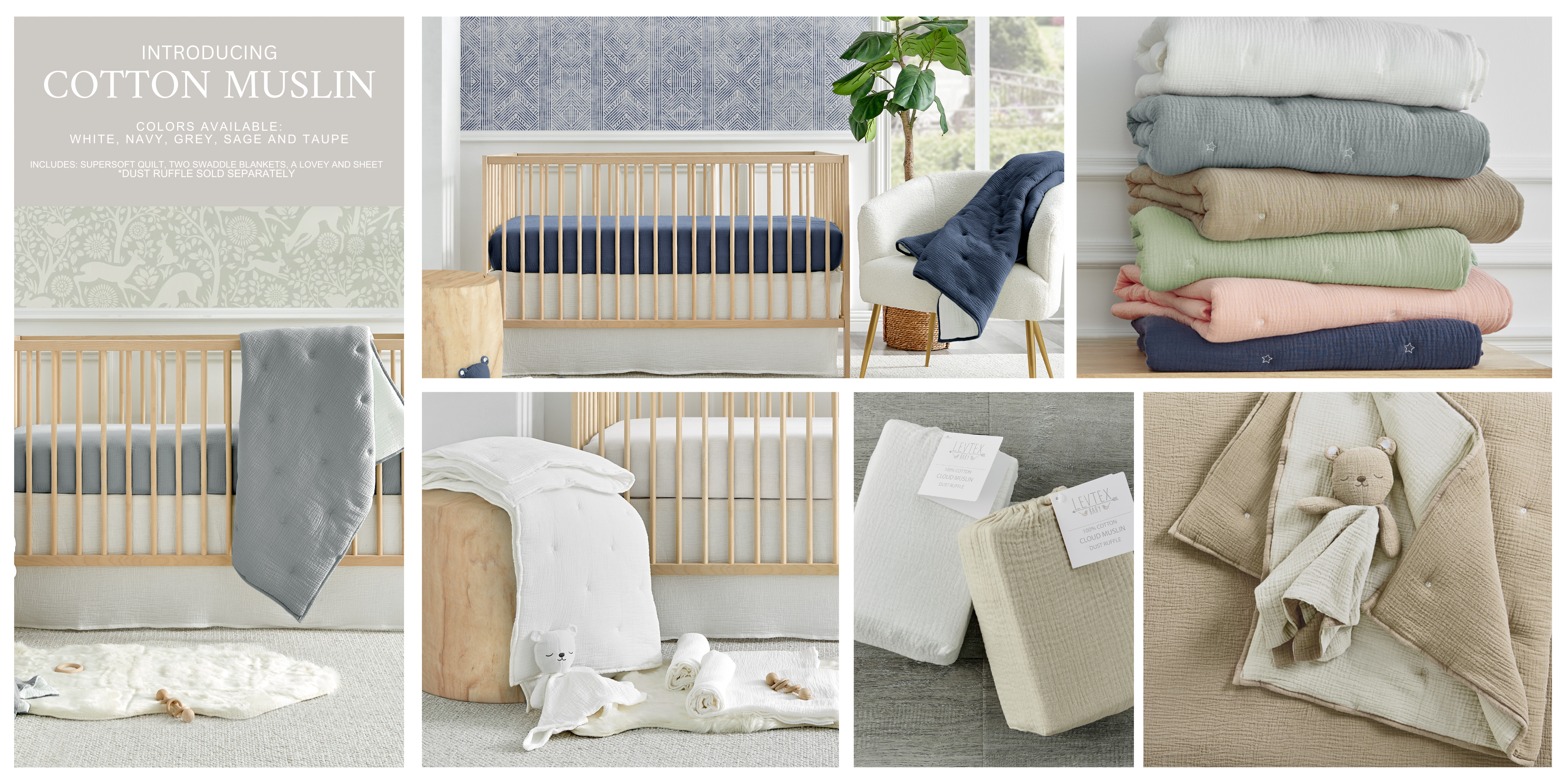 Introducing Cotton Muslin - The New 5 Piece Crib Bedding Set by Levtex Baby