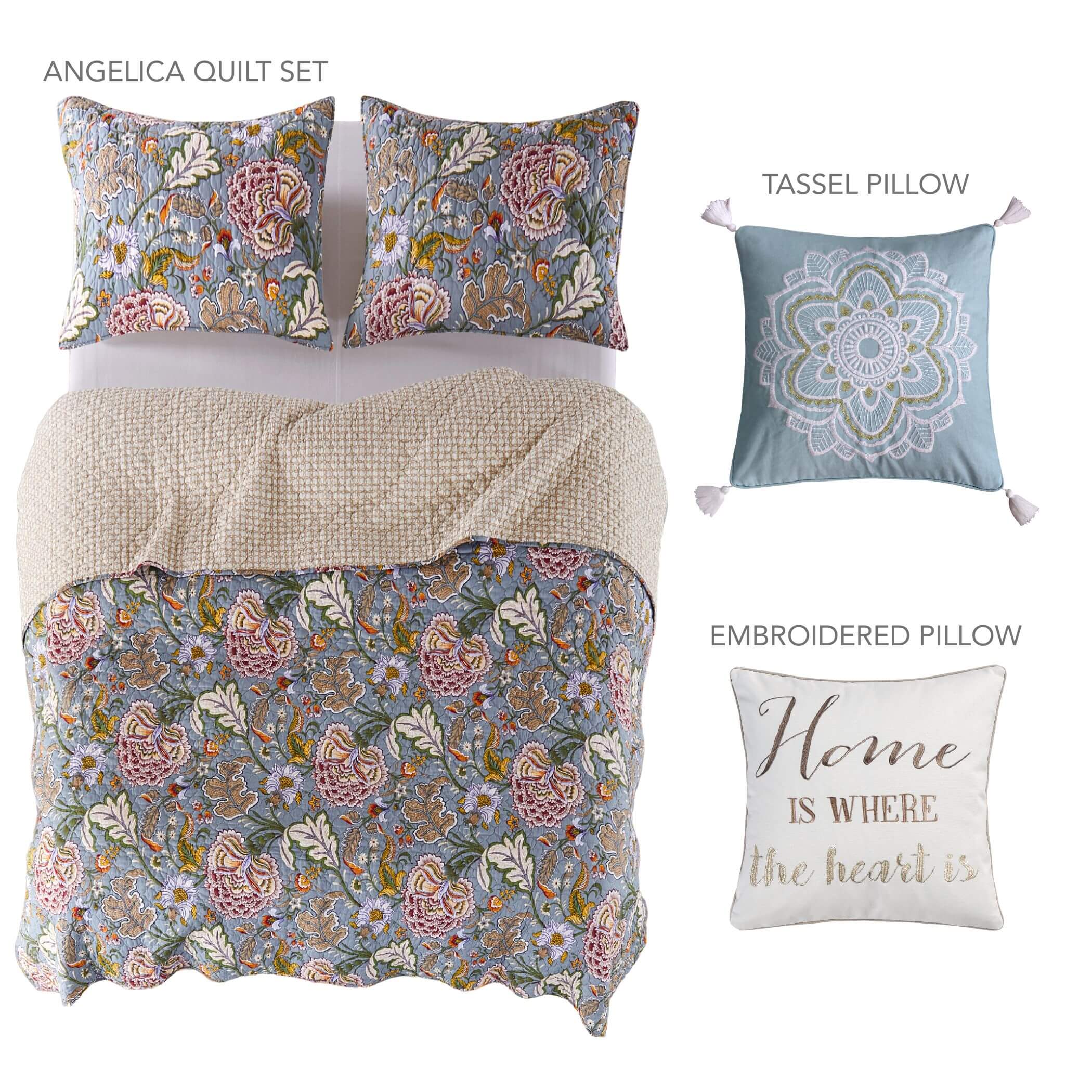 Levtex Home Angelica Bundle: Quilt Set + 2 Decorative Pillows Quilts
