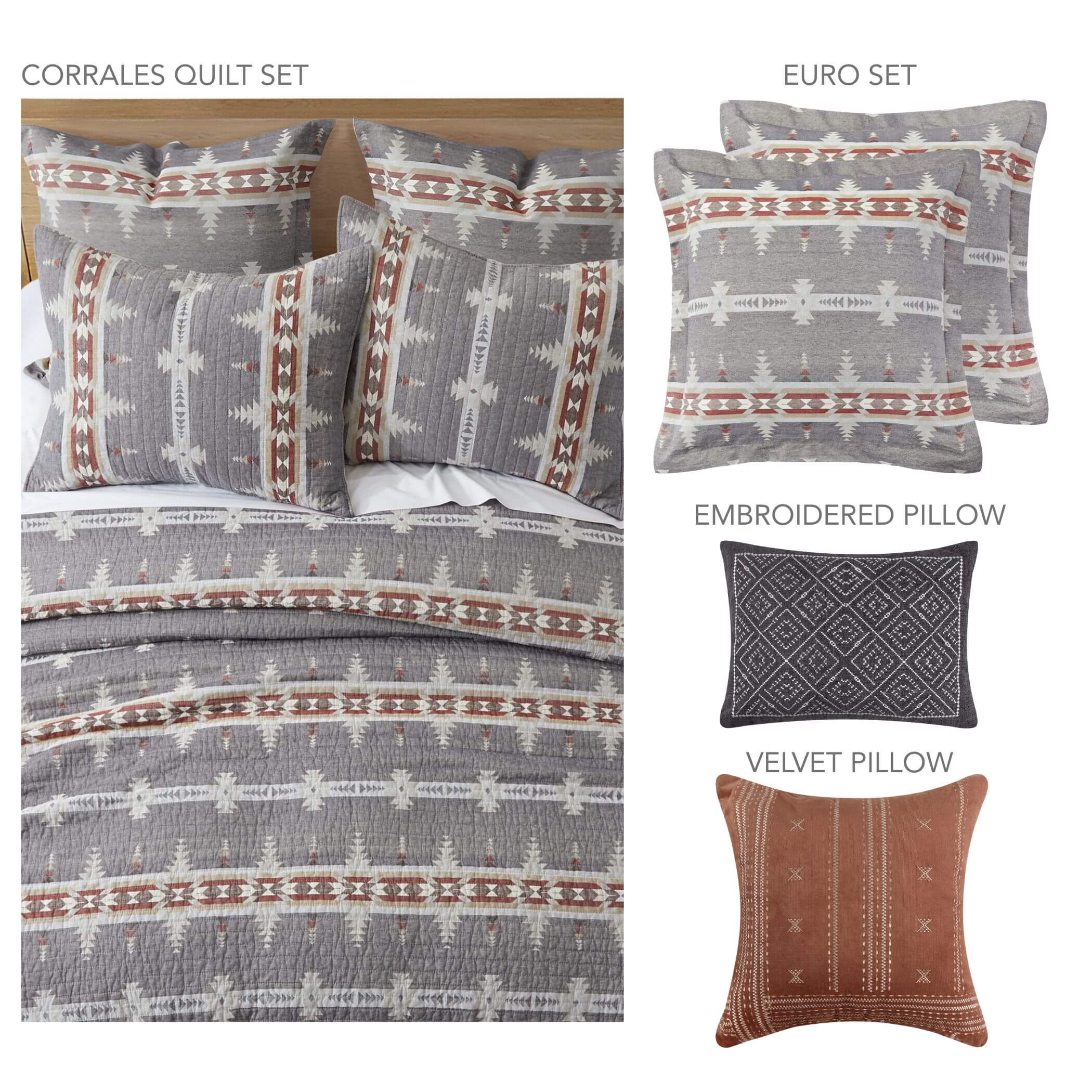 Levtex Home Corrales Bundle: Quilt Set + Euro Sham Set of 2 + 2 Decorative Pillows Quilts