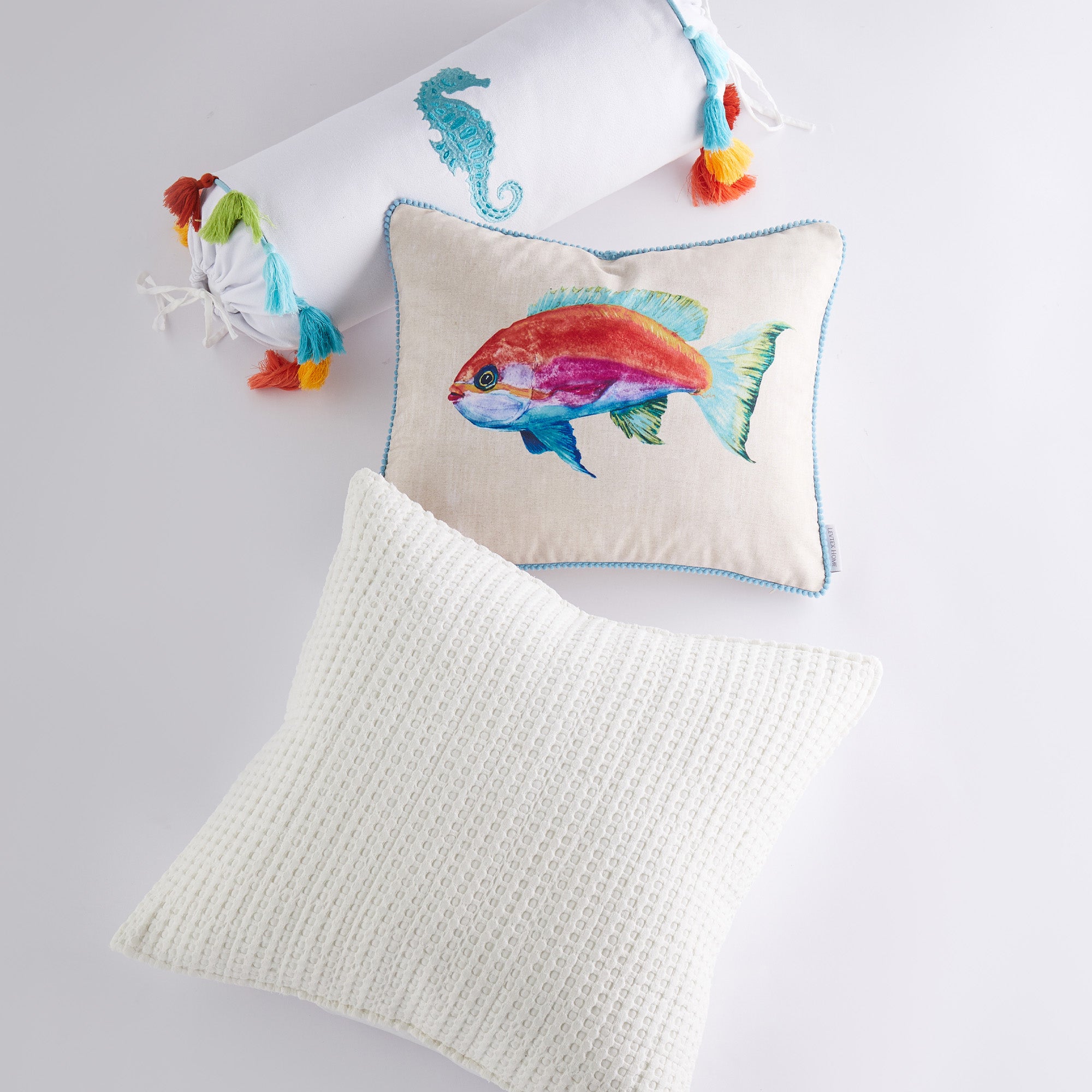 Seahorse Embroidered Neck Roll Pillow