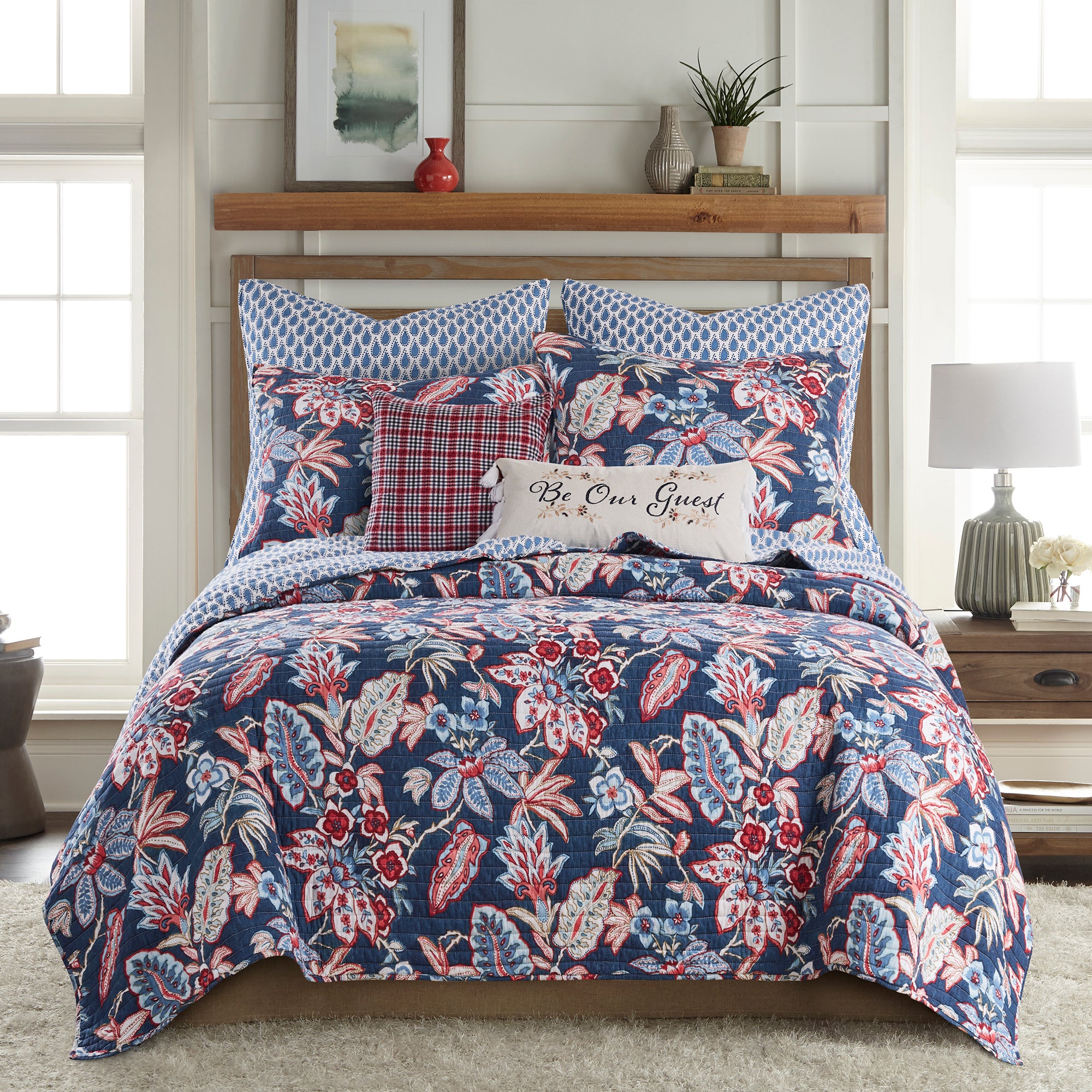 Levtex Home Americana Red Navy Stitched Pillow Decorative Pillows