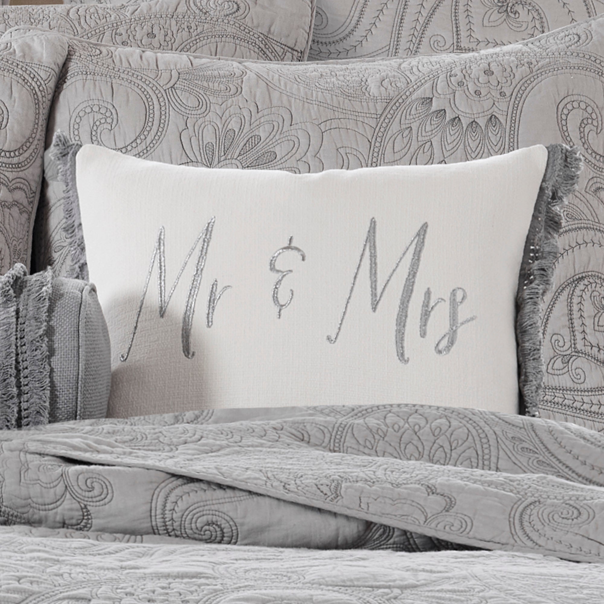 Levtex Home Perla Grey Mr & Mrs Pillow Decorative Pillows