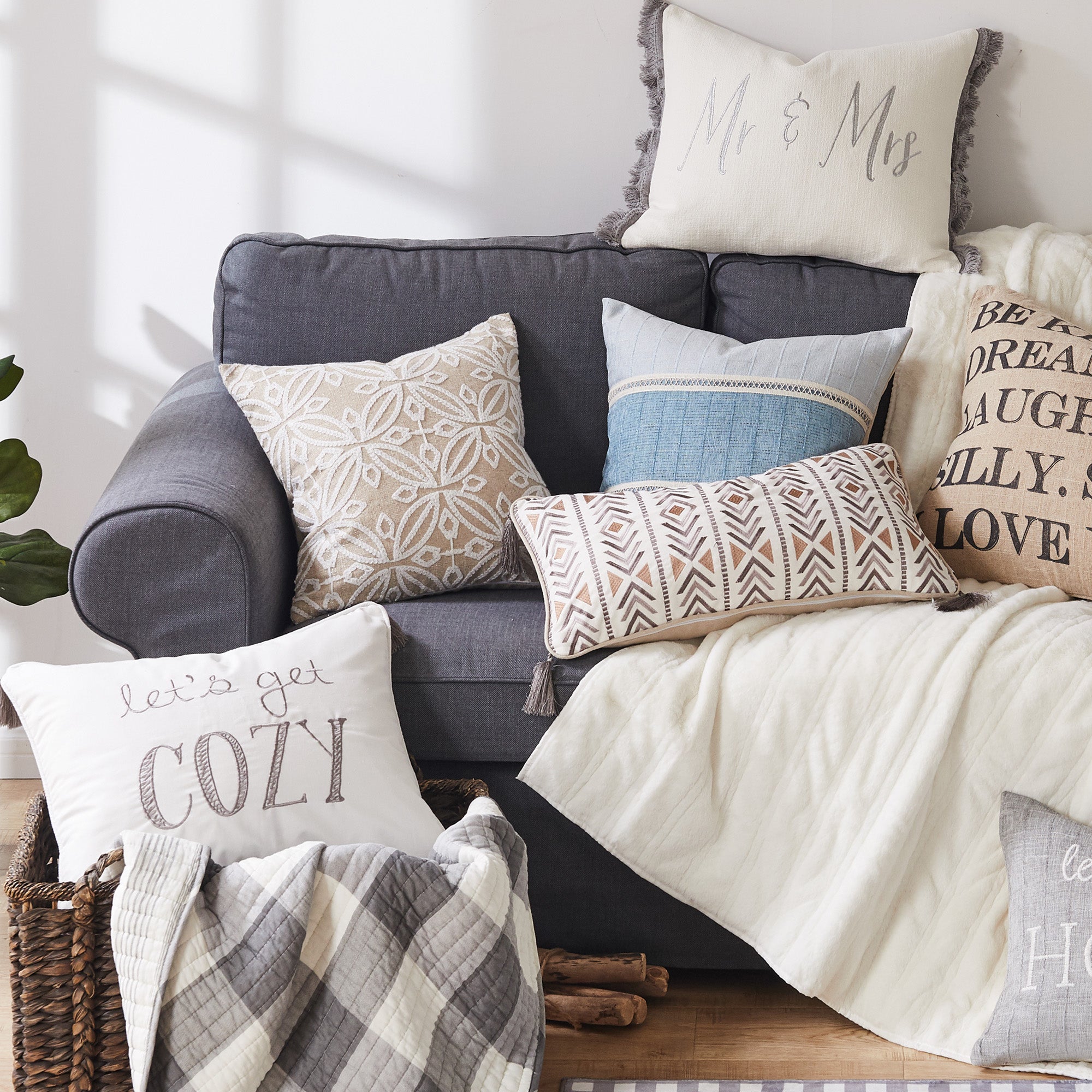 Levtex Home Perla Grey Mr & Mrs Pillow Decorative Pillows