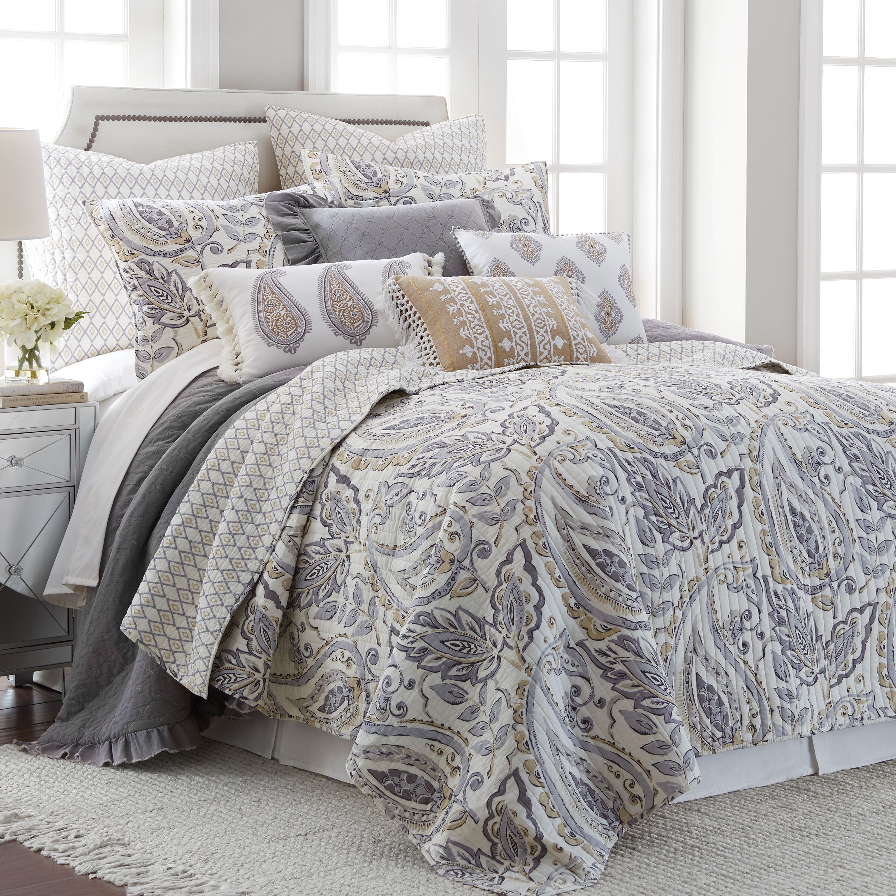 Levtex Home Tamsin Grey Euro Shams Set of 2 Euro Shams