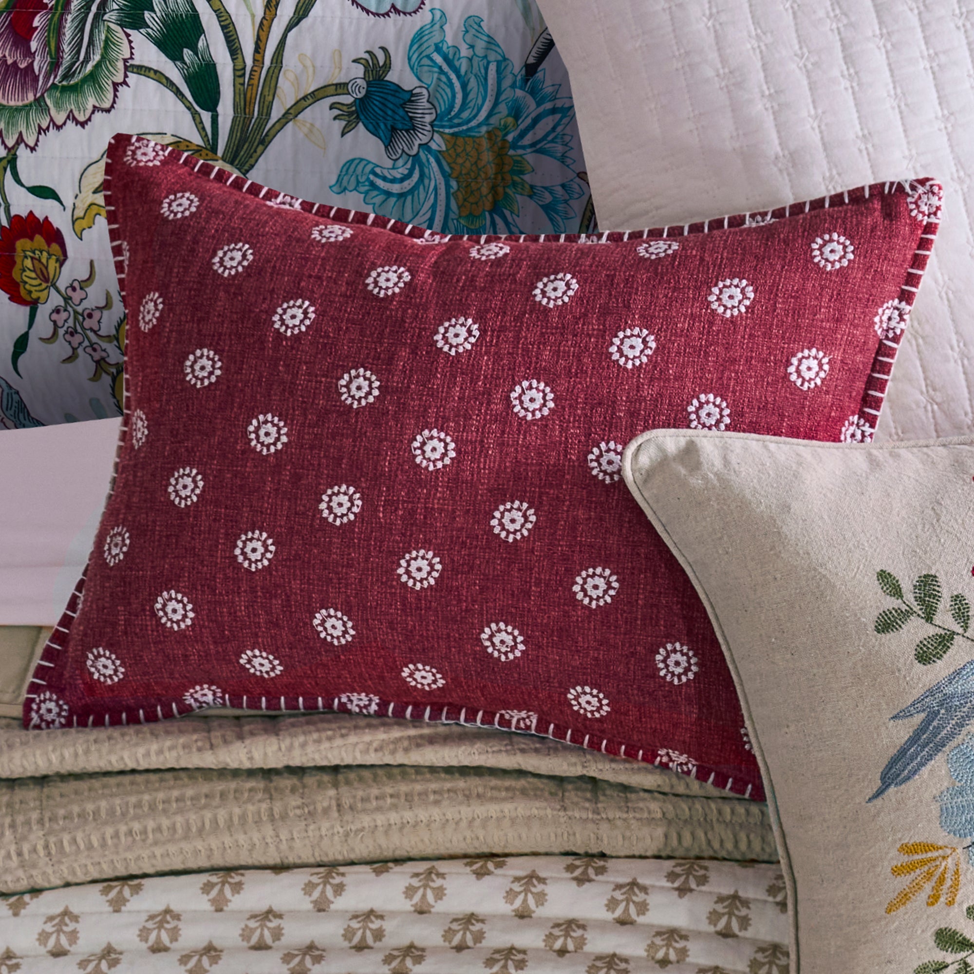 Angelica Off-White Red Paisley Pillow