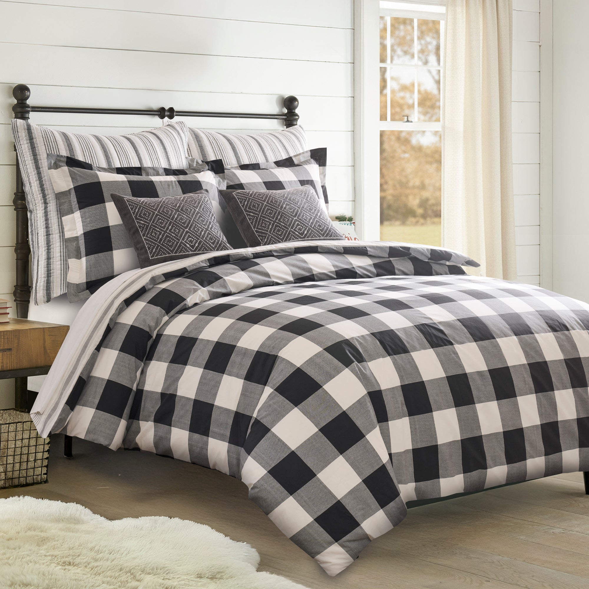 Camden Comforter Set featuring a buffalo check design, including reversible comforter and coordinating pillows for classic style.