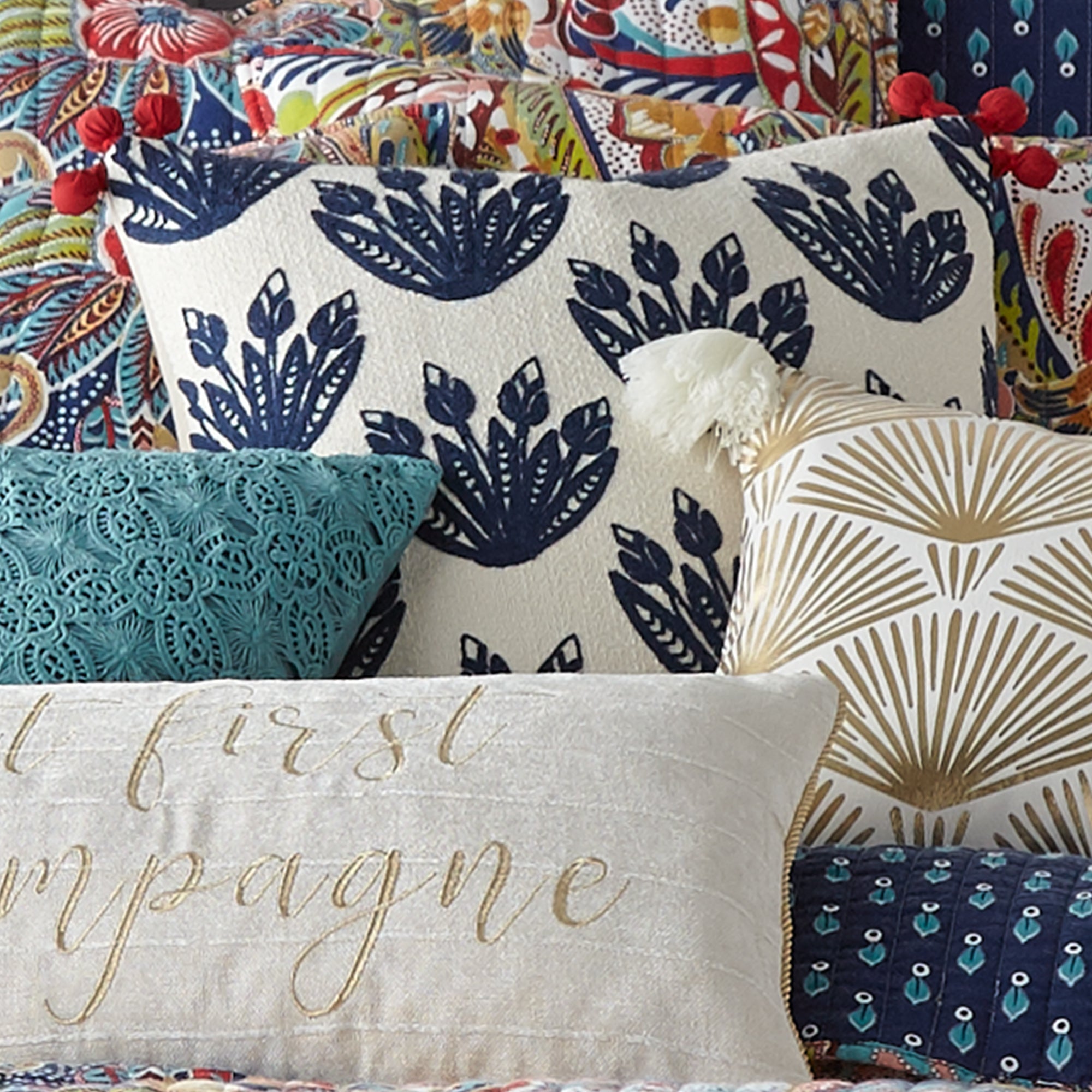 Levtex Home Nanette Crewel Pom Pillow Decorative Pillows