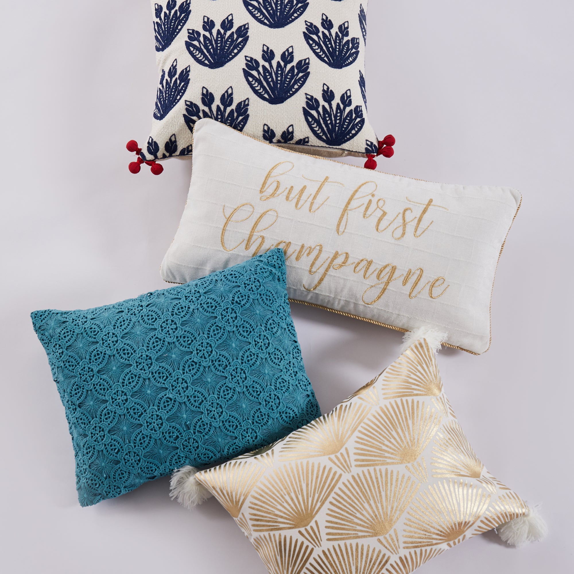 Levtex Home Nanette Crewel Pom Pillow Decorative Pillows