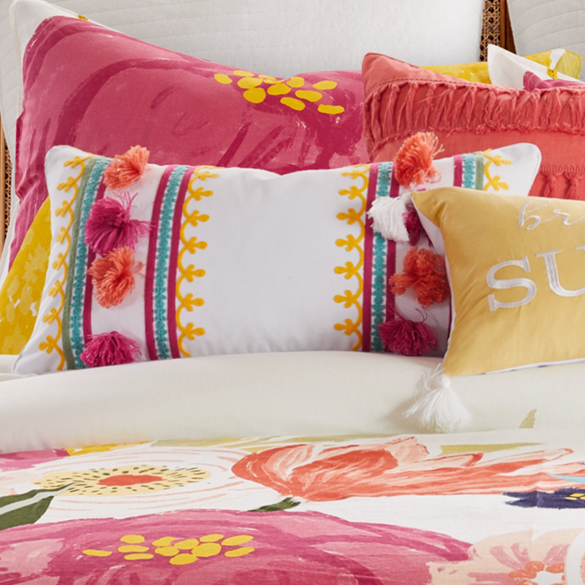 Levtex Home Grandiflora Embroidered Tassel Pillow Decorative Pillows