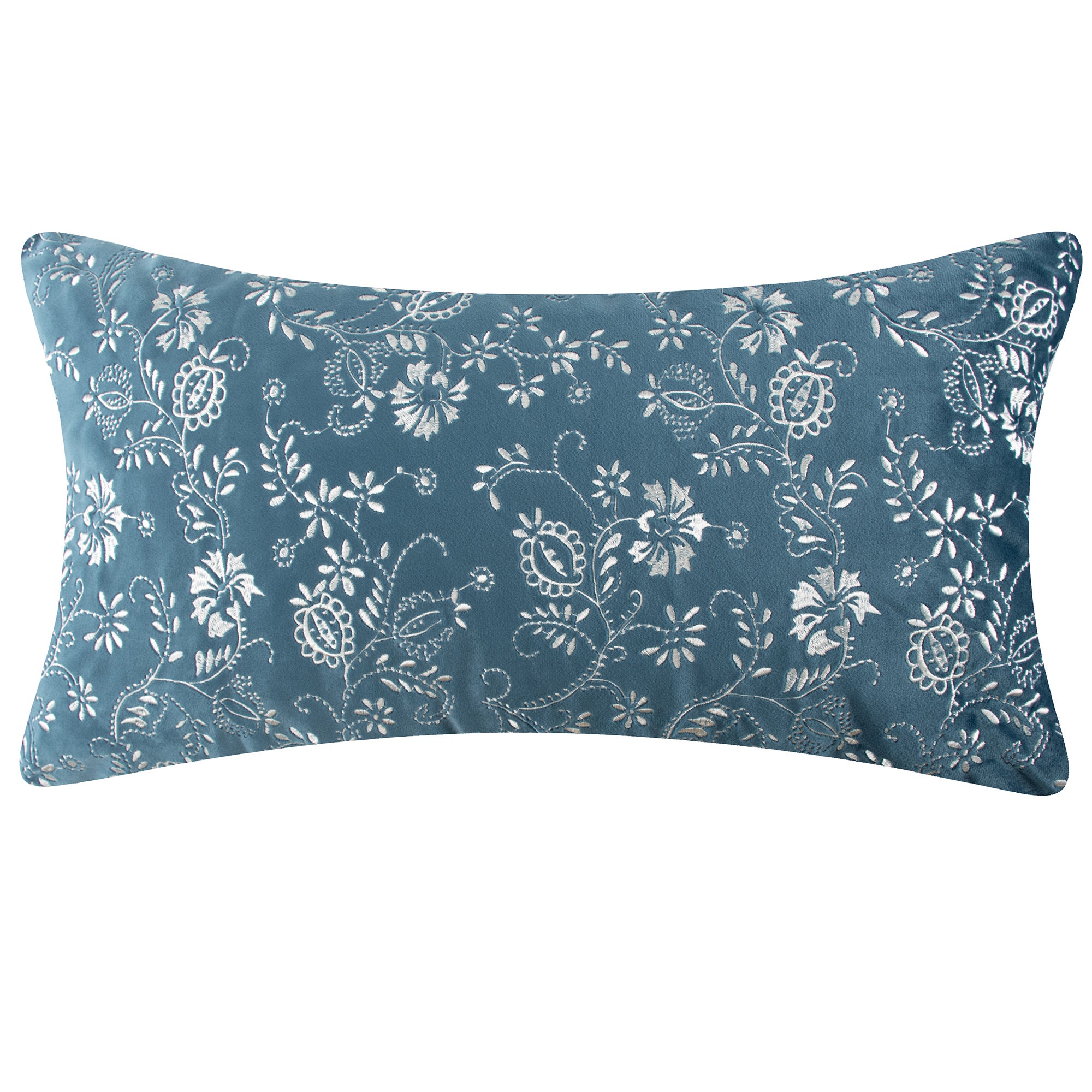 Ophelia Navy Embroidered Velvet Light Blue Pillow 12x24