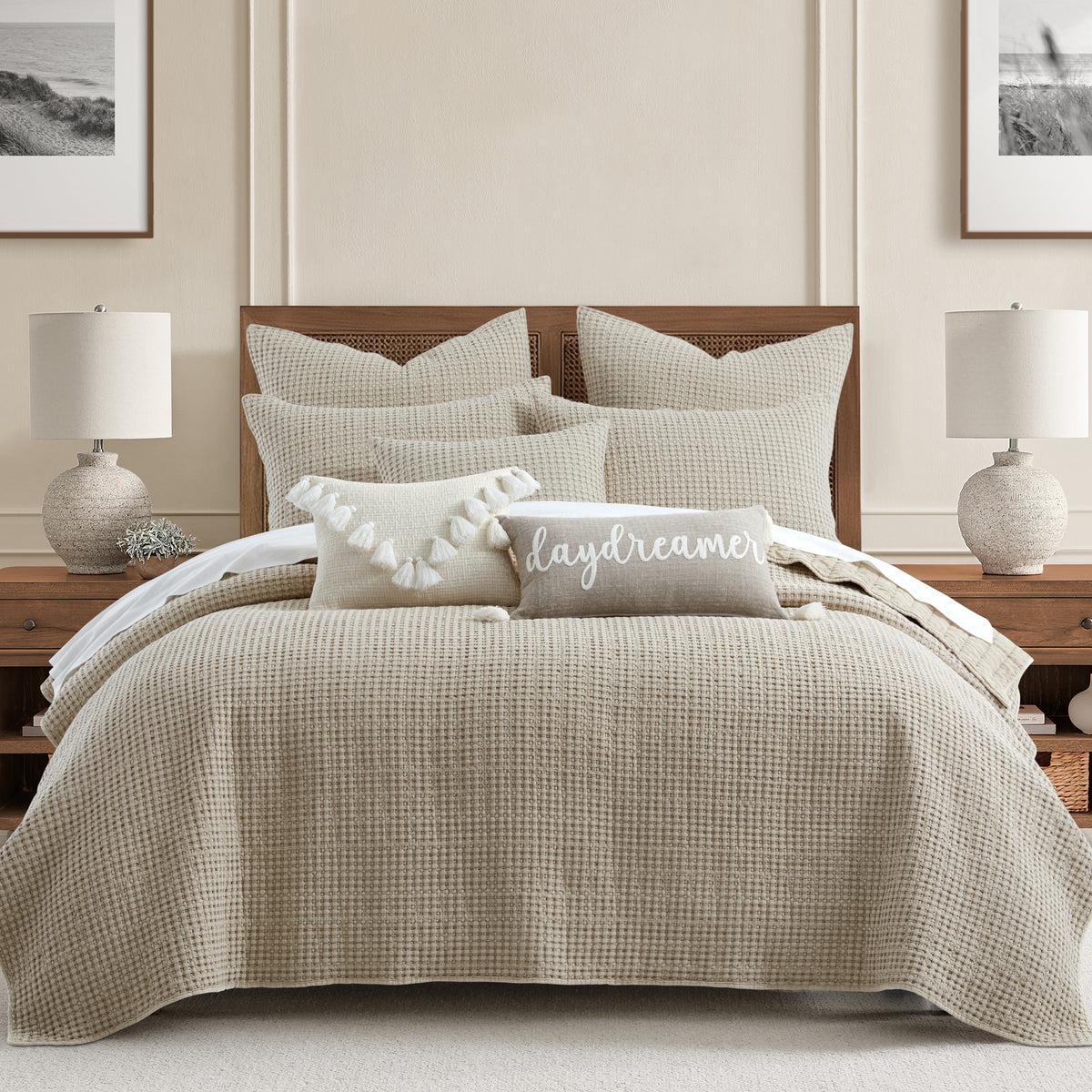 Mills Waffle Taupe Pillow 14x18