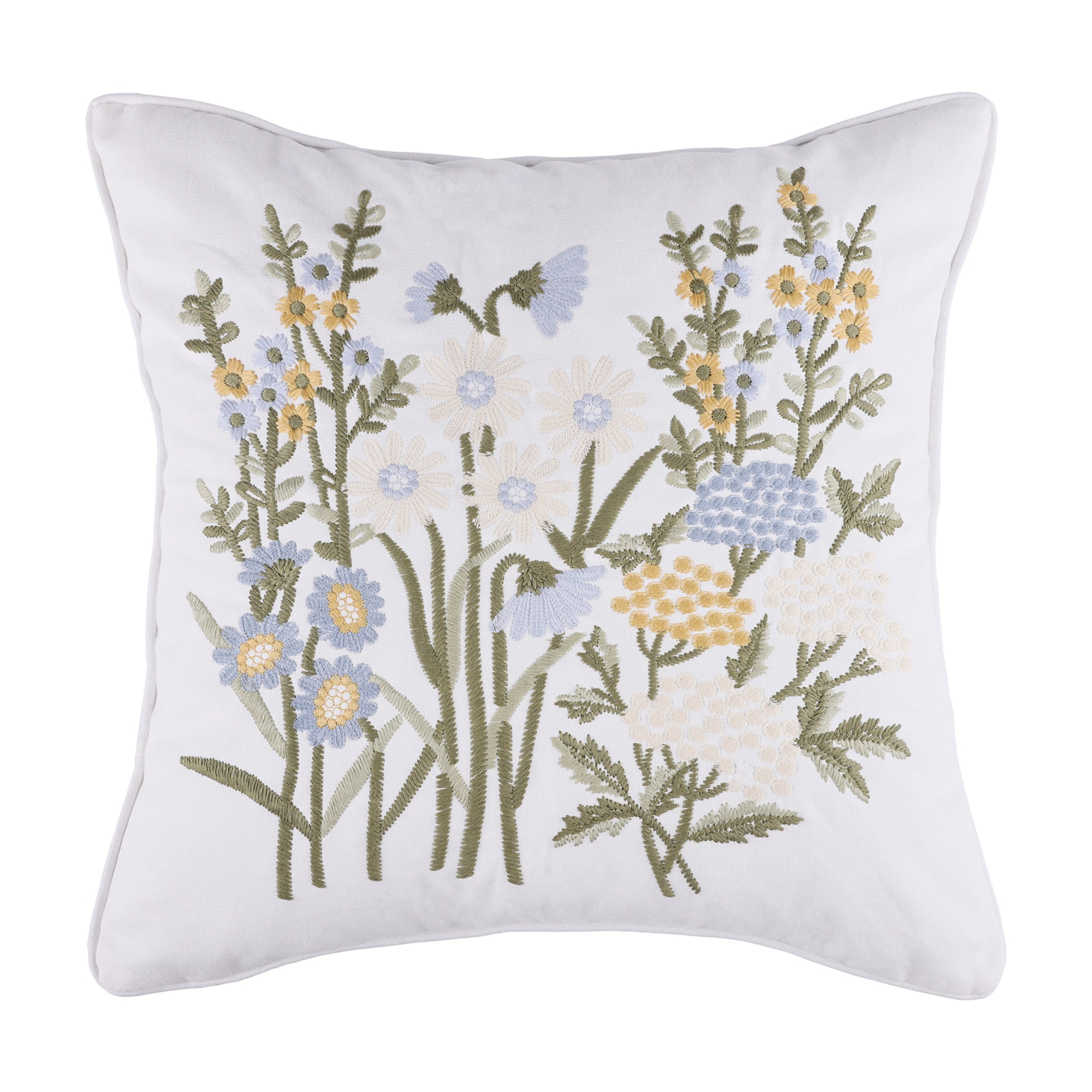 Viviana Blue Flower Emboidered Pillow