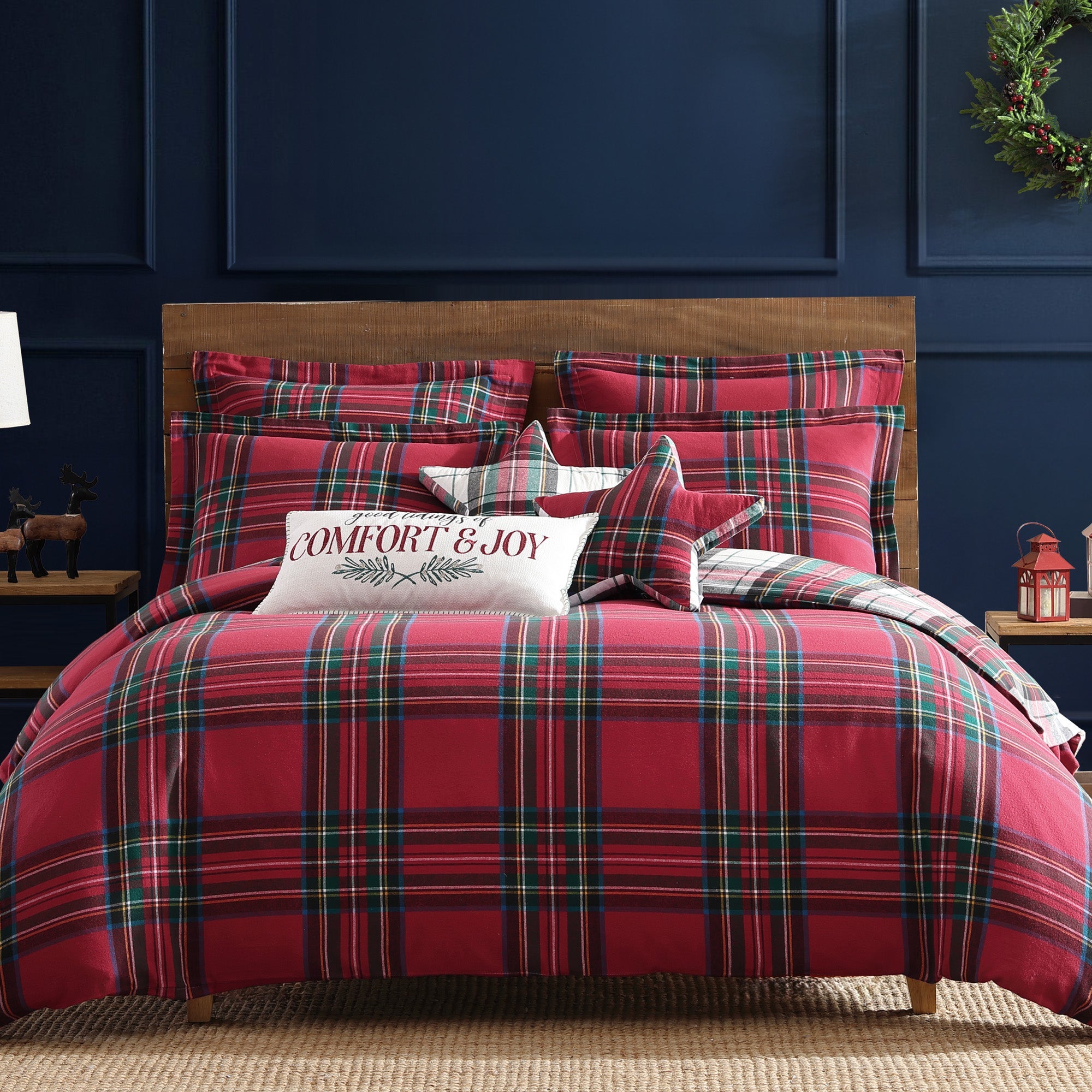 Levtex Home Spencer Plaid Flannel Christmas Bundle: Plaid Flannel Duvet/Comforter Set + Euro Sham Set of 2 + 2 Decorative Pillows Duvets