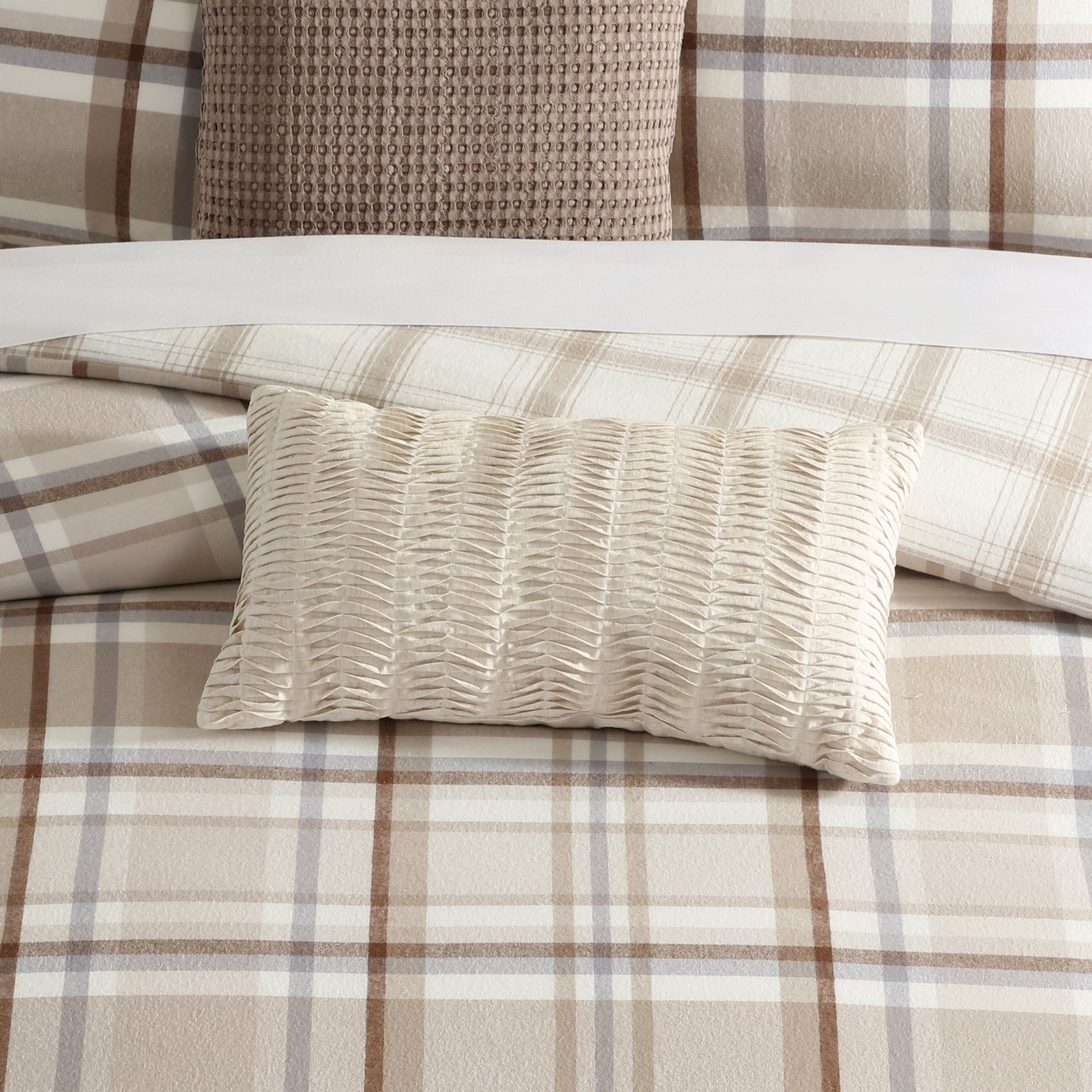 Spencer Plaid Neutral Pleated Pillow