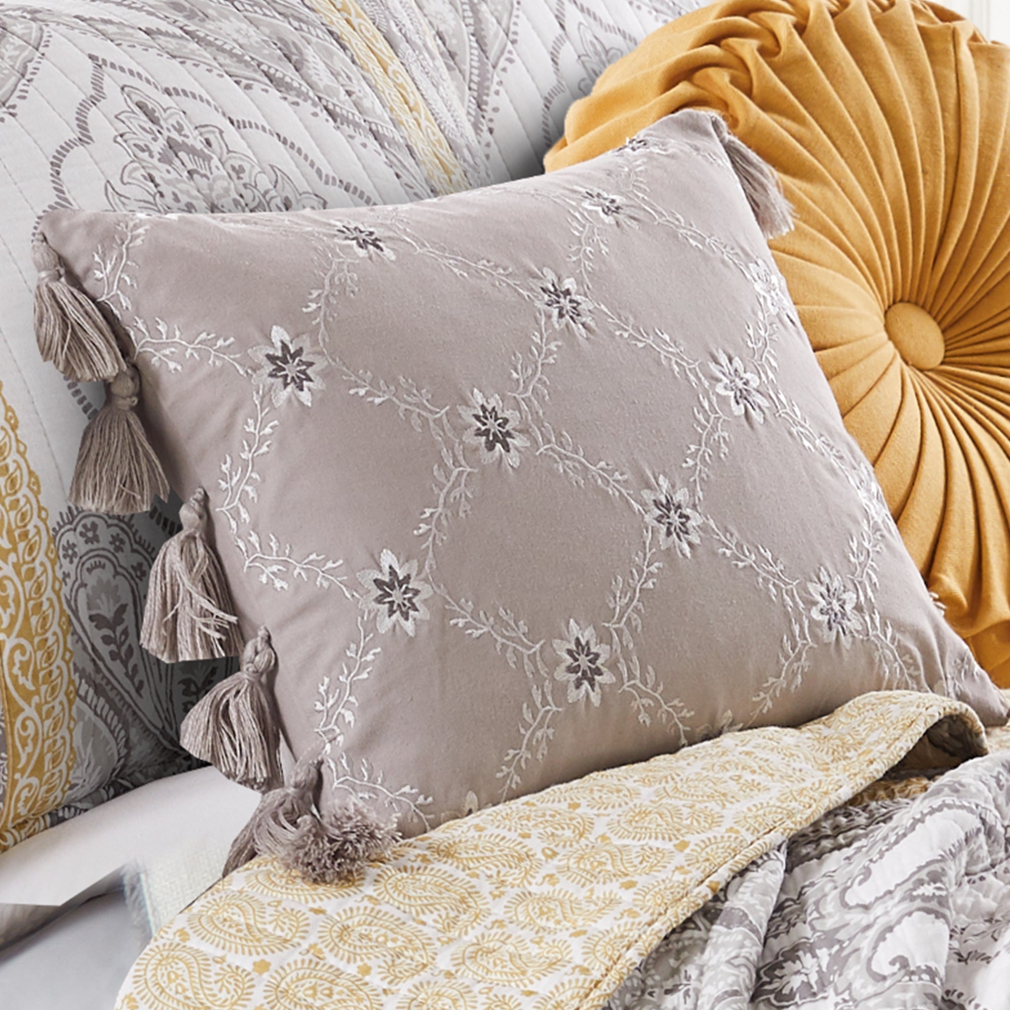 Levtex Home St. Ives Embroidered Pillow with Tassels Decorative Pillows
