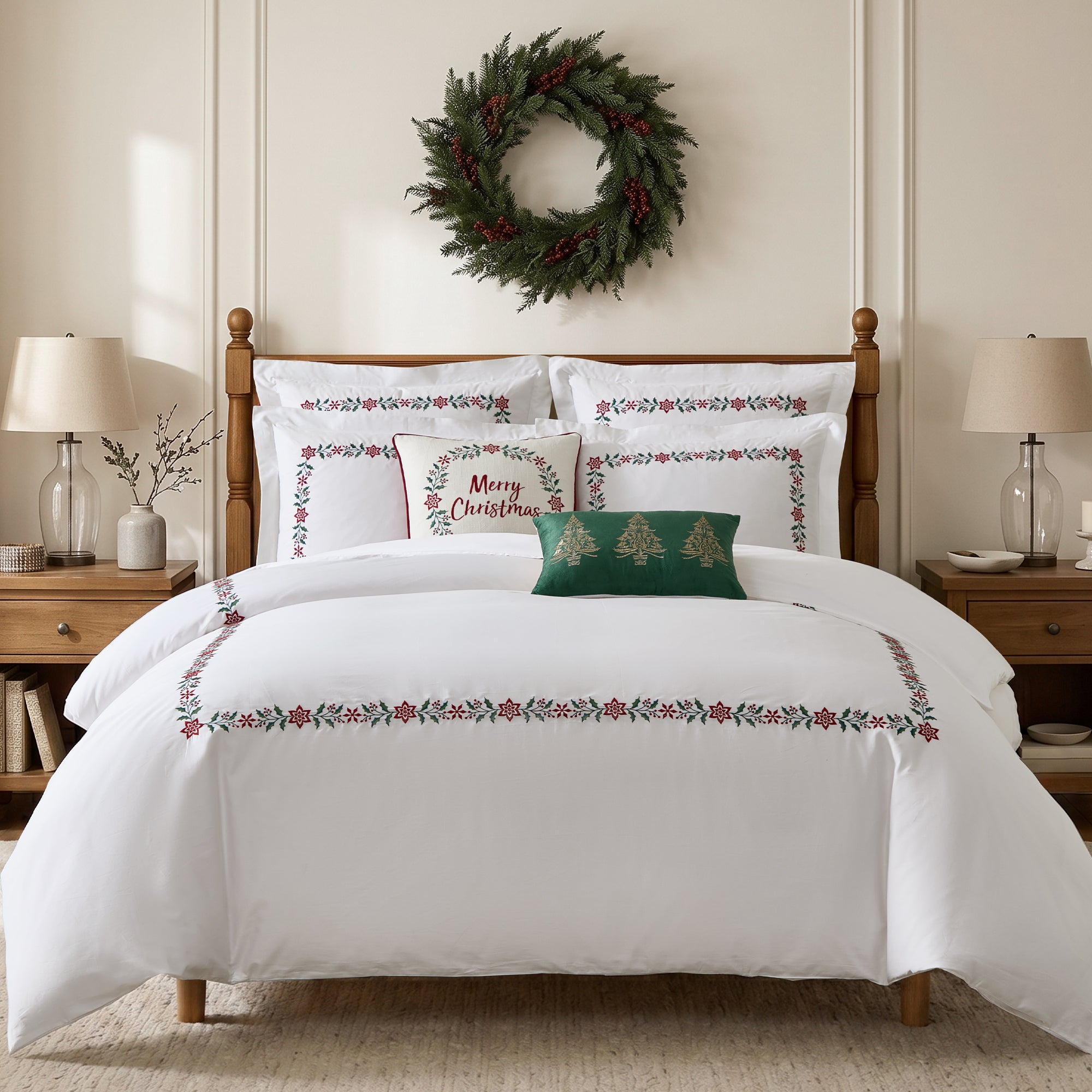 Holly & Thistle Embroidered Metalic Trees Pillow 12x18