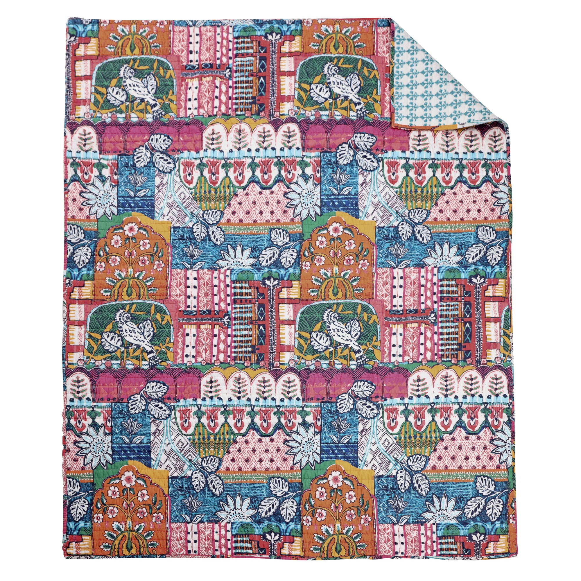 Roshita Quilted Throw featuring vibrant patchwork design and floral patterns in a versatile 50x60 inches size