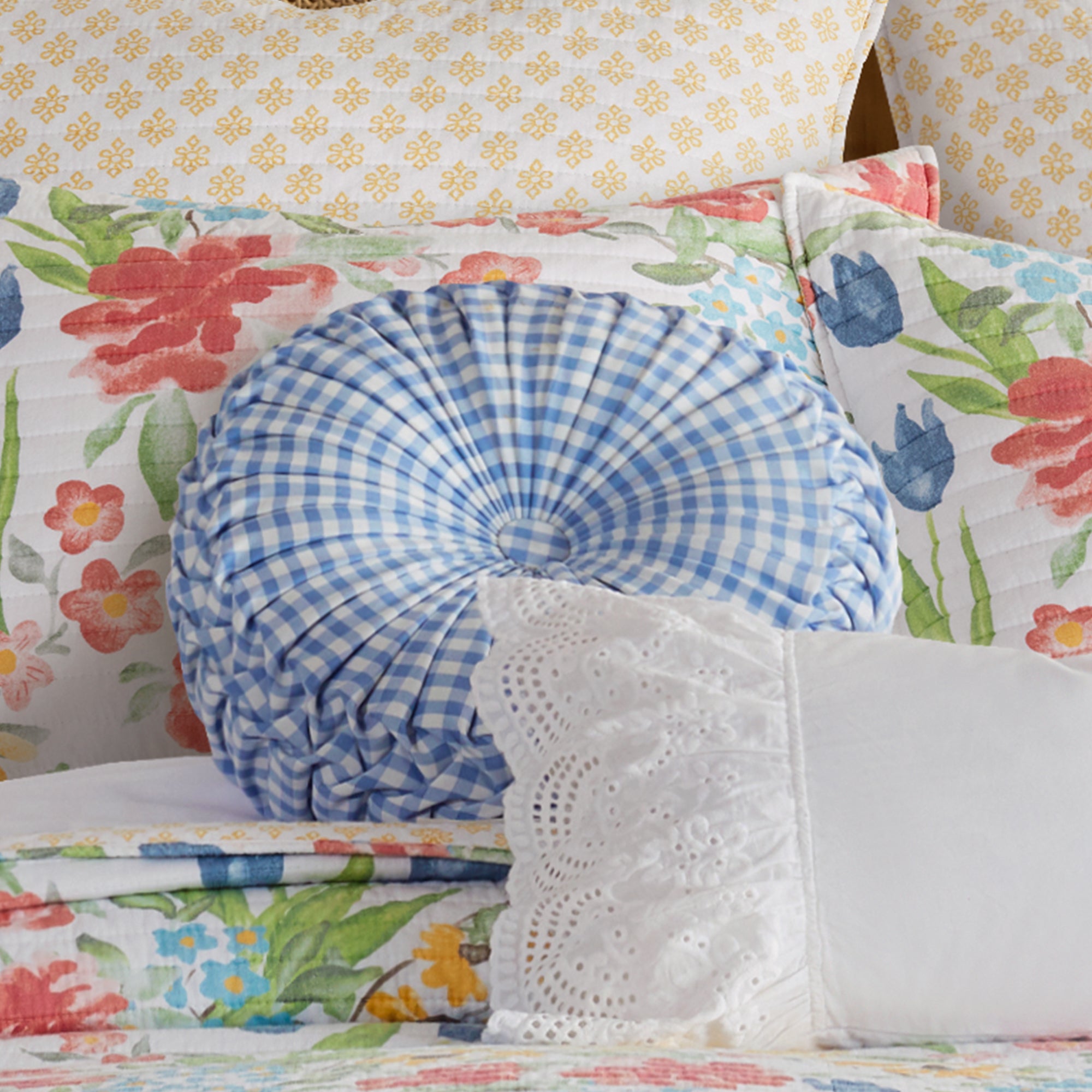 Levtex Home Radella Gingham Round Pillow Decorative Pillows