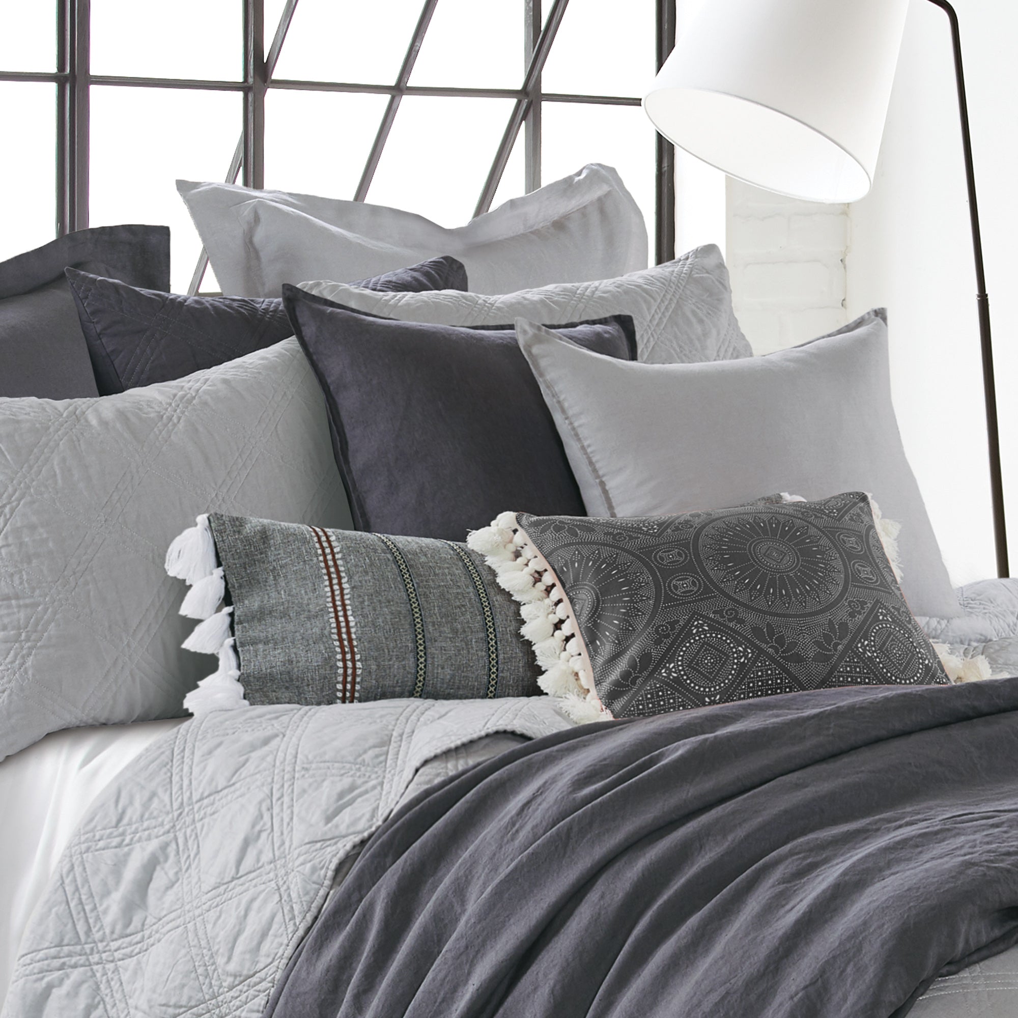Levtex Home Black Crewel Stitch Tassel Pillow Decorative Pillows