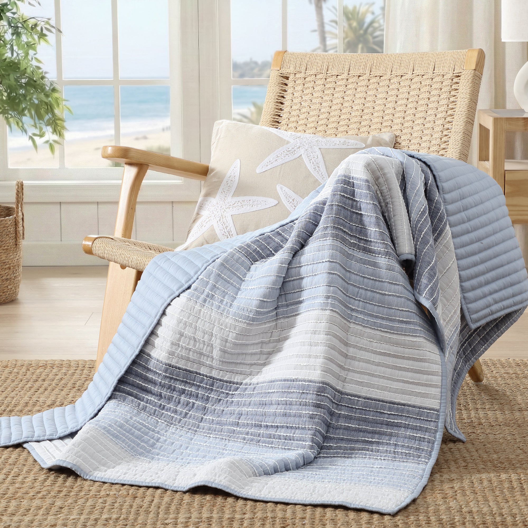 Sand Stripes Blue Quilted Throw