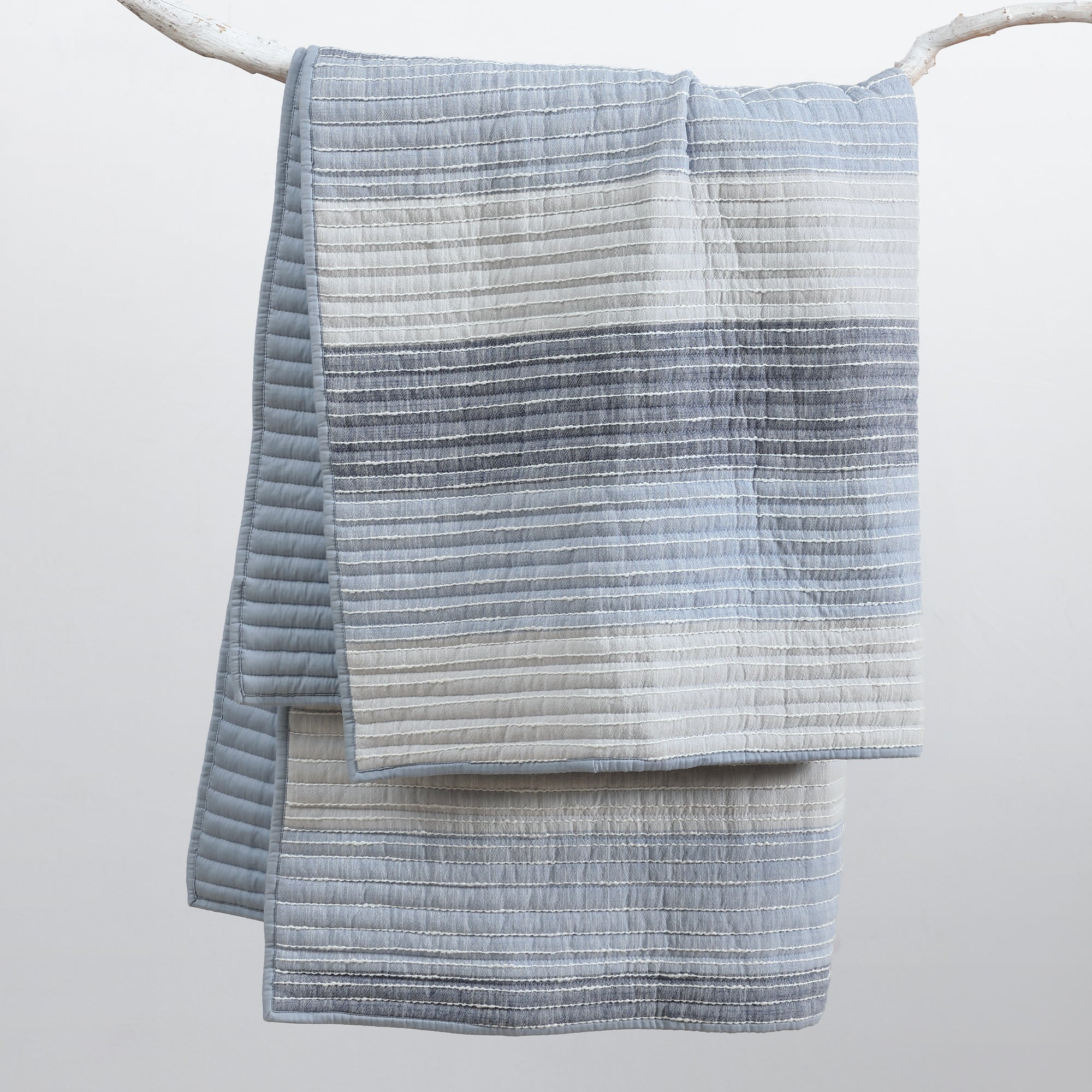 Sand Stripes Blue Quilted Throw