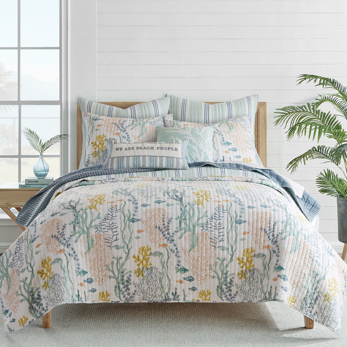 DaDalogy Enchanted Meadow Quilt Set - Victoria Garden Delicate Floral Symphony in Beige, Rose, and Soft Green, Luxuriously Soft Quilted Bedspread Set