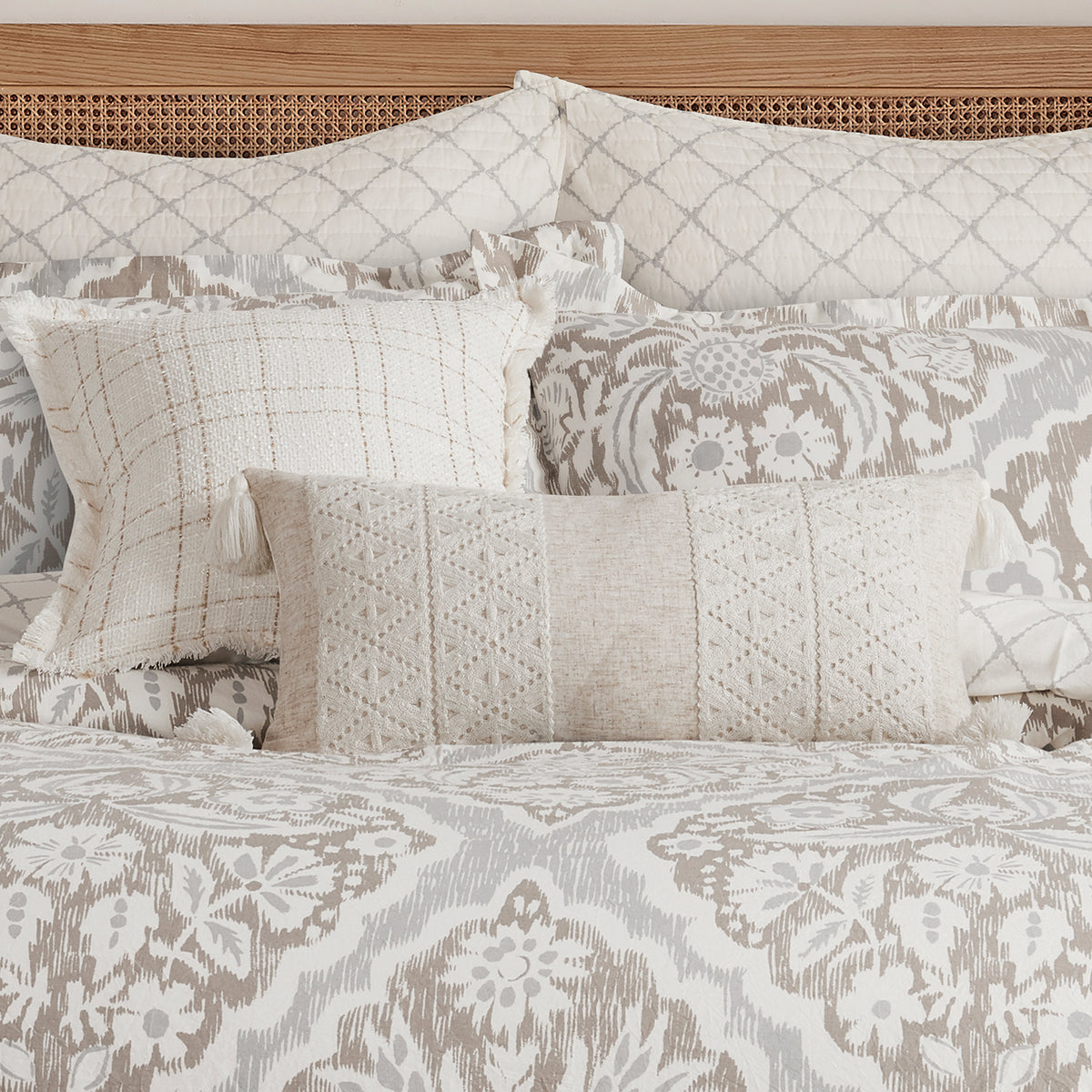 Adare Taupe Lace Overlay Pillow
