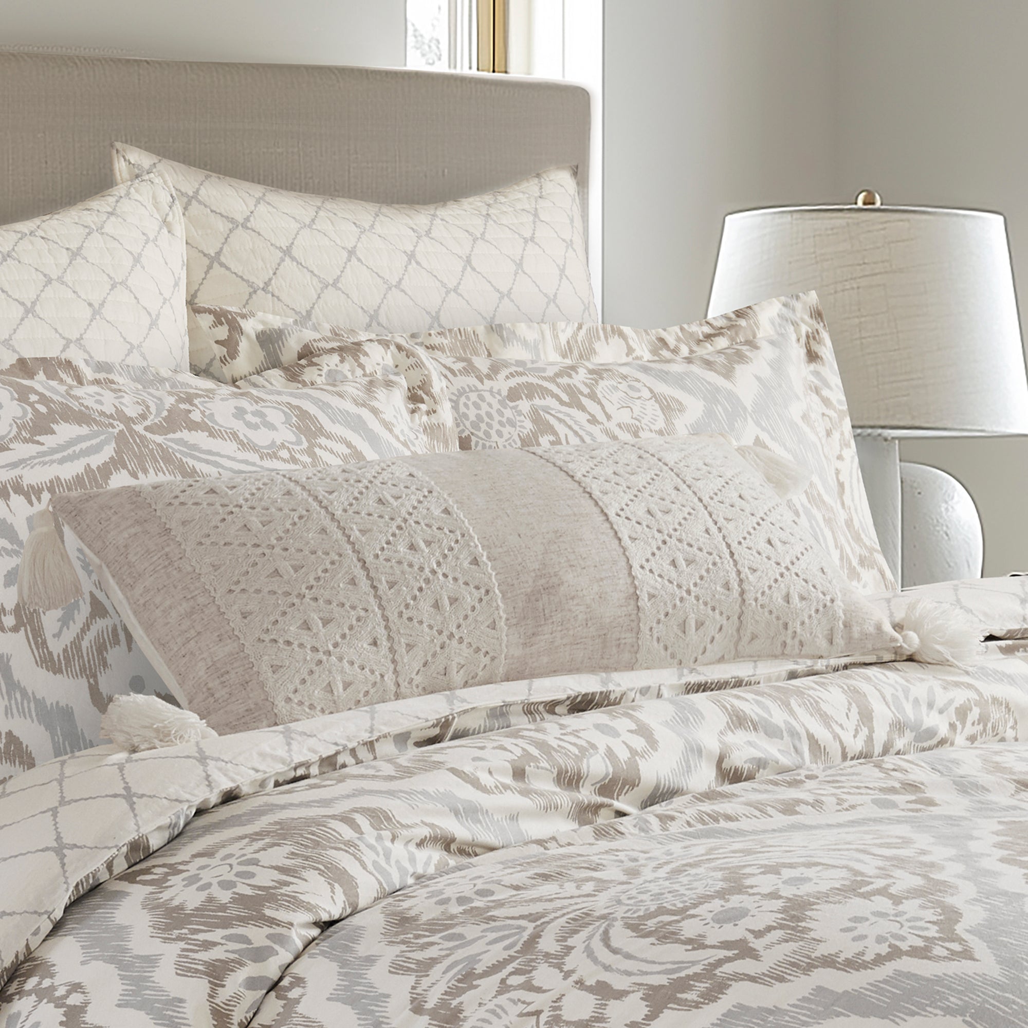 Adare Taupe Lace Overlay Pillow