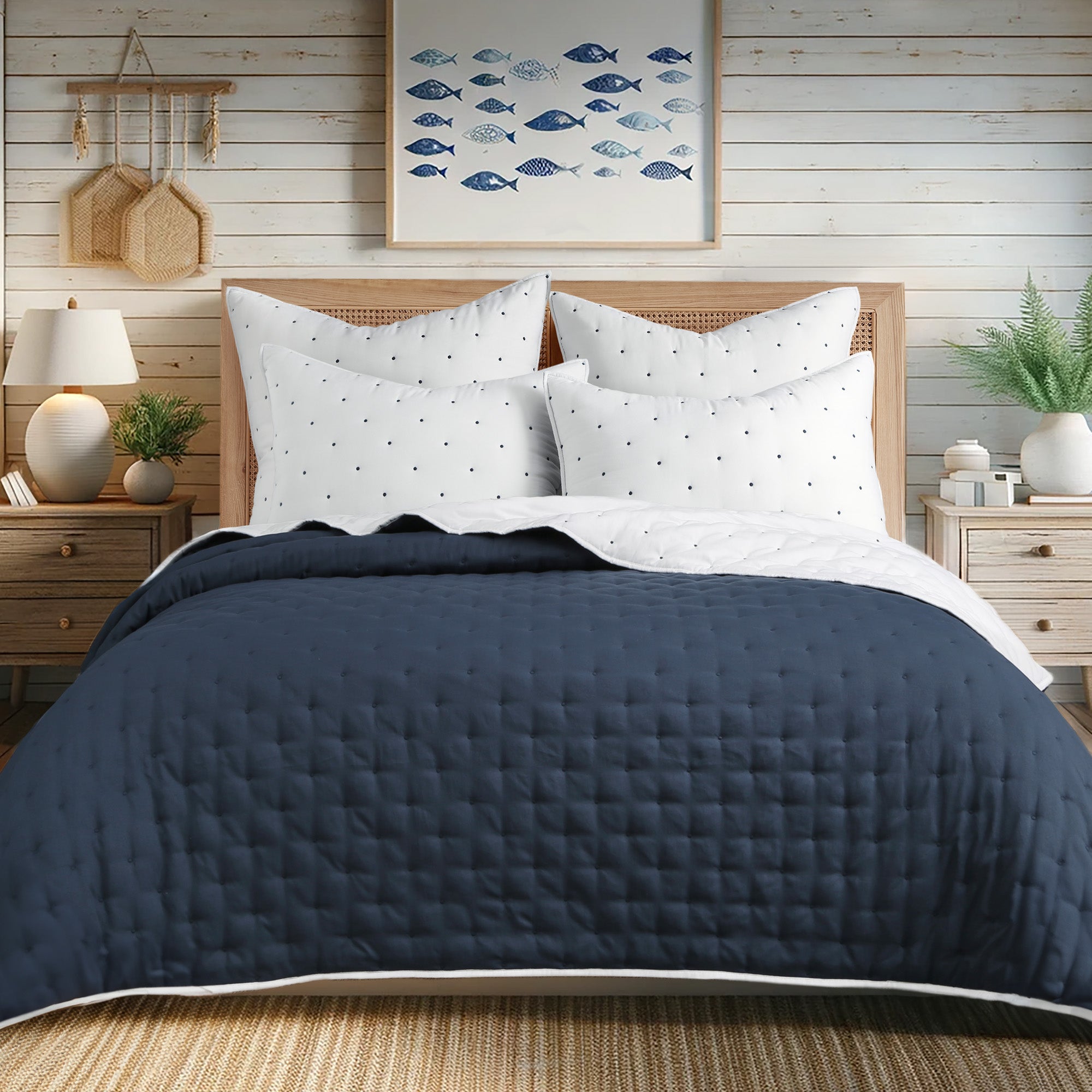 Levtex Home Embroidered Swiss Dot Navy Quilt Set Quilts