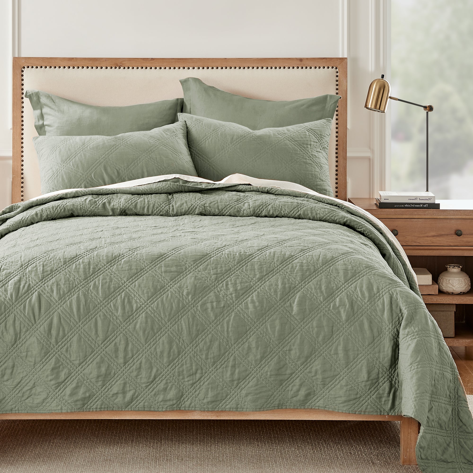 French Flax Washed Linen Quilted Sham