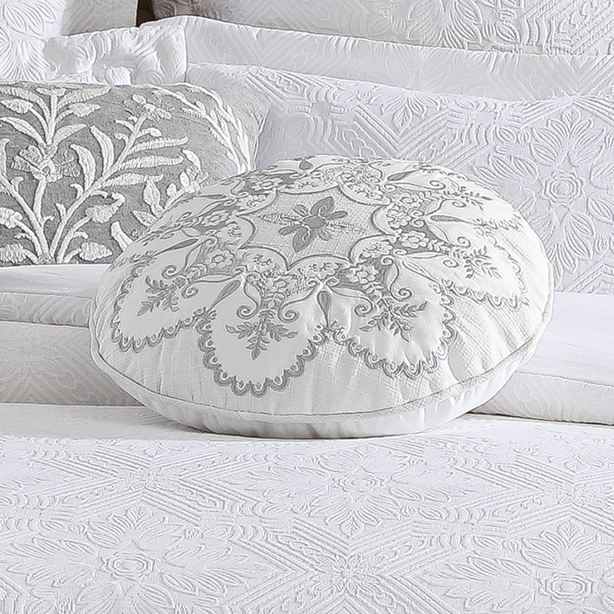 Levtex Home Matelasse Embroidered Floral Round Pillow Decorative Pillows