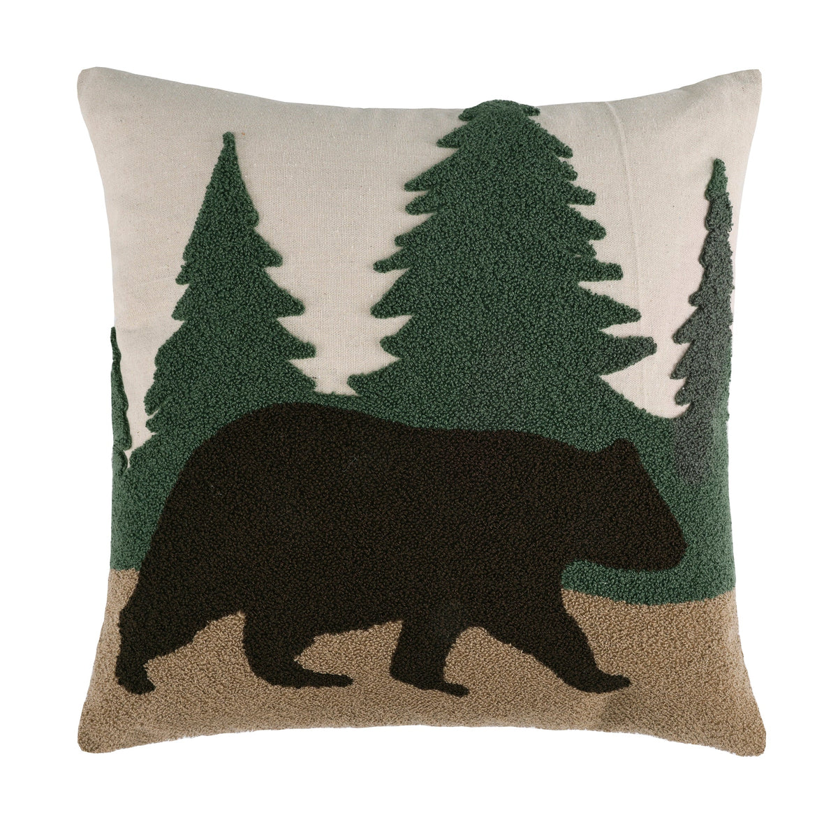 Lodge Toile Green Bear Pillow 18x18