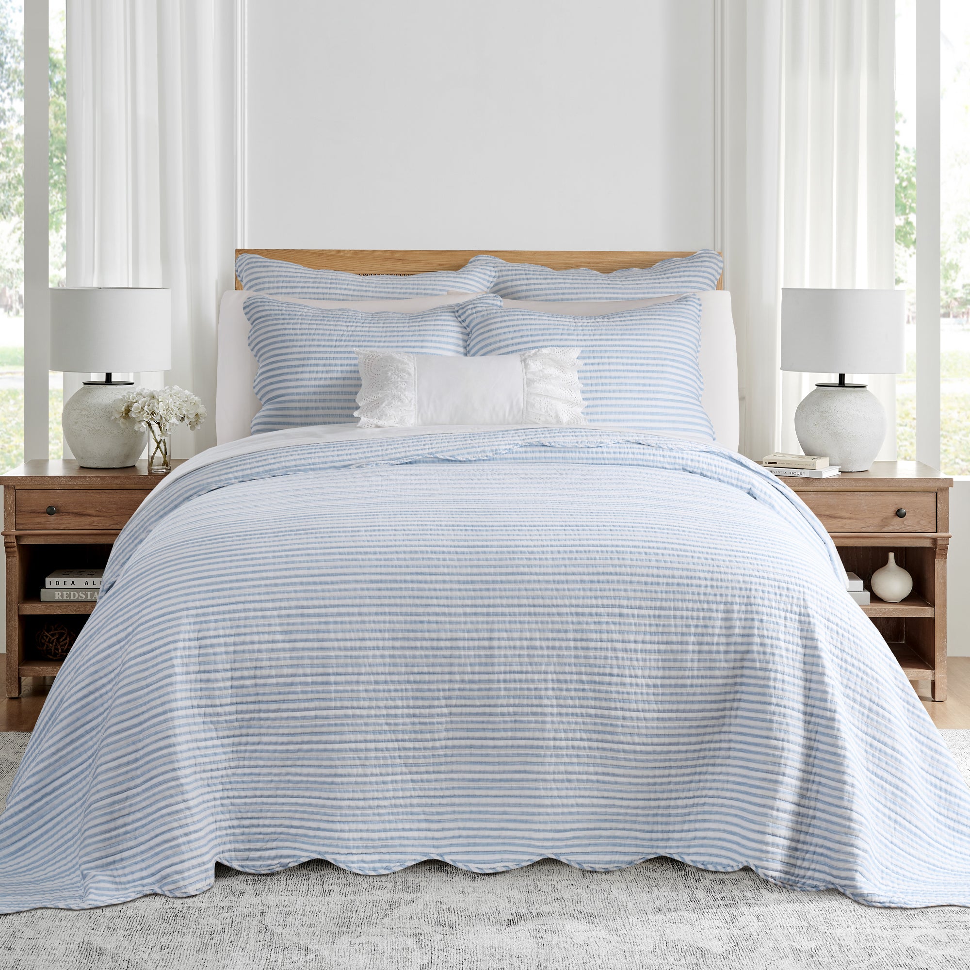 Martha Stripe Blue Bedspread Set