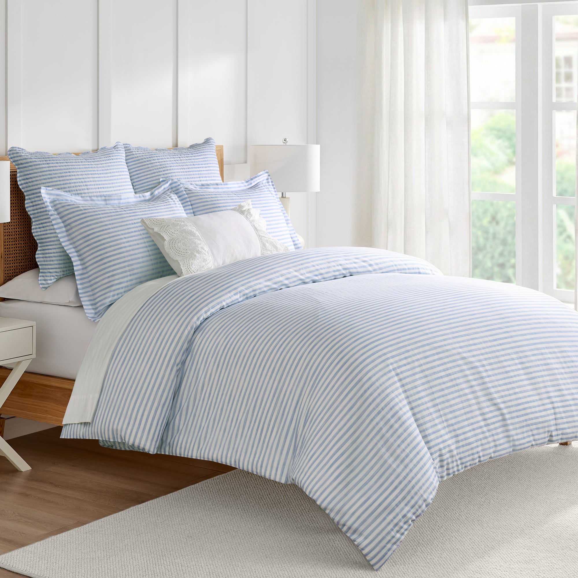 Martha Stripe Blue Dorm Duvet Cover Set