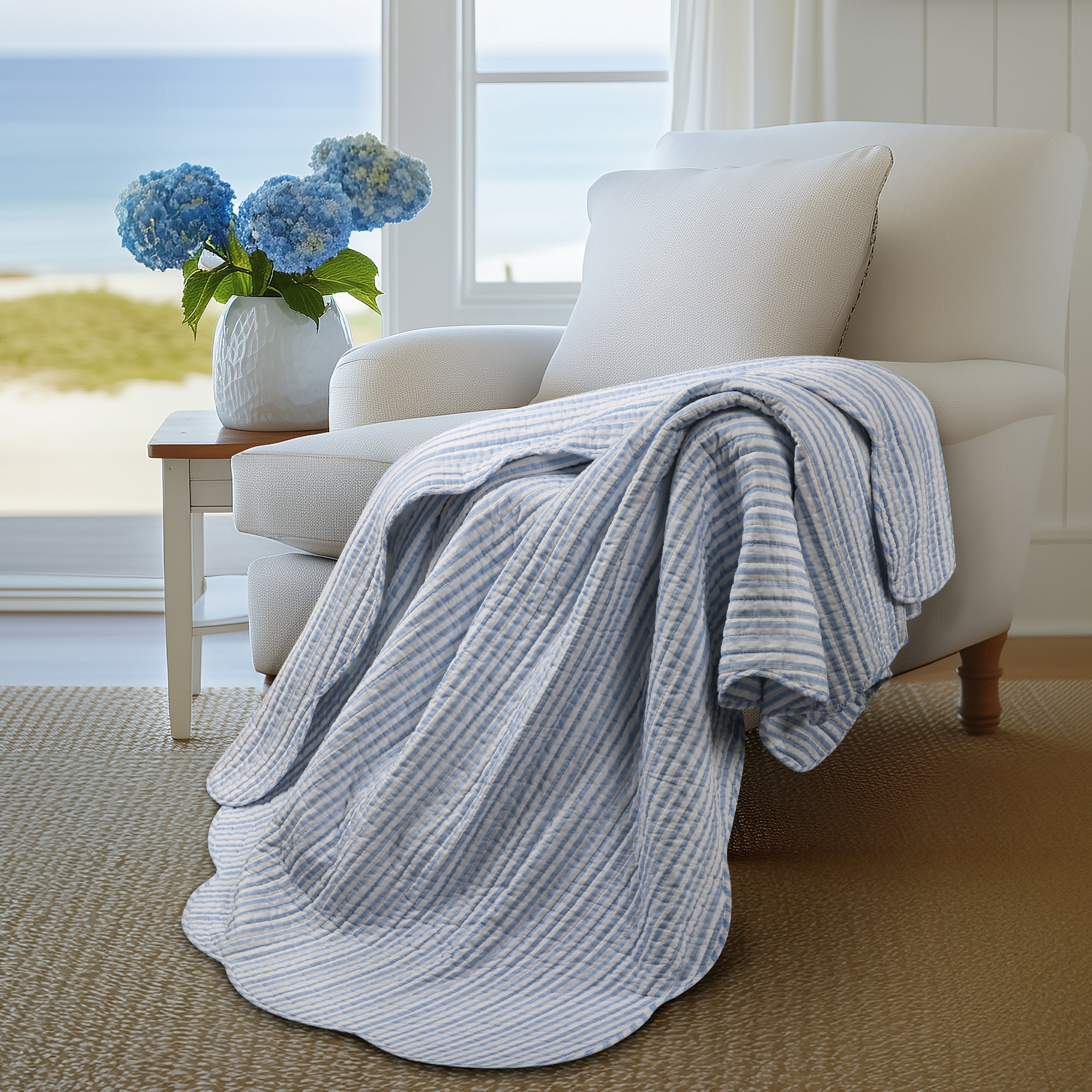 Levtex Home Martha Stripe Blue Quilted Throw Throws