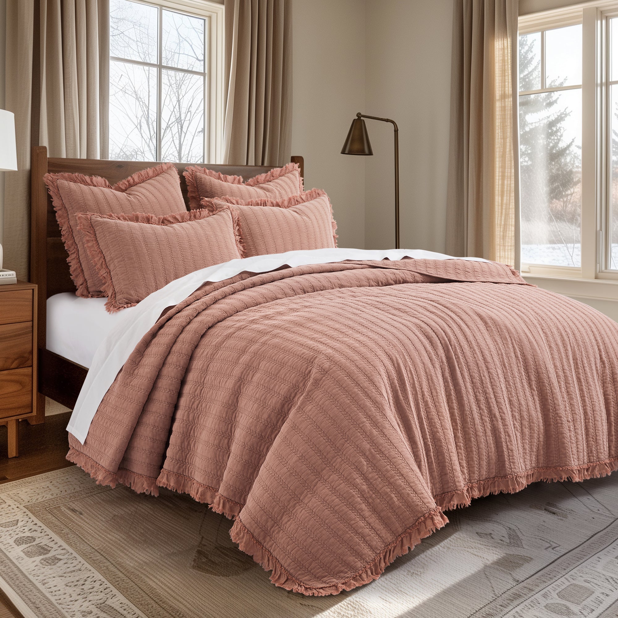Levtex Home Wilhemina Dusty Rose Euro Sham Set of 2 Euro Shams