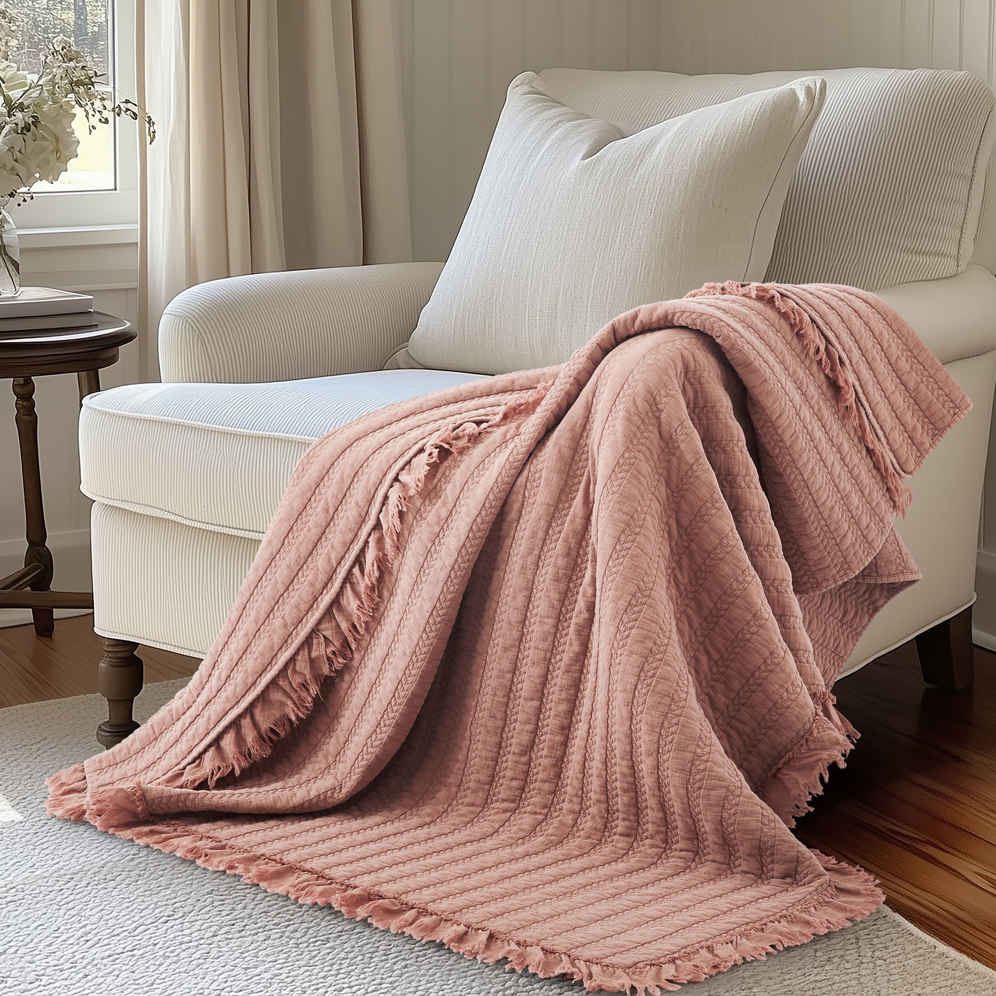 Levtex Home Wilhemina Dusty Rose Quilted Throw Throws