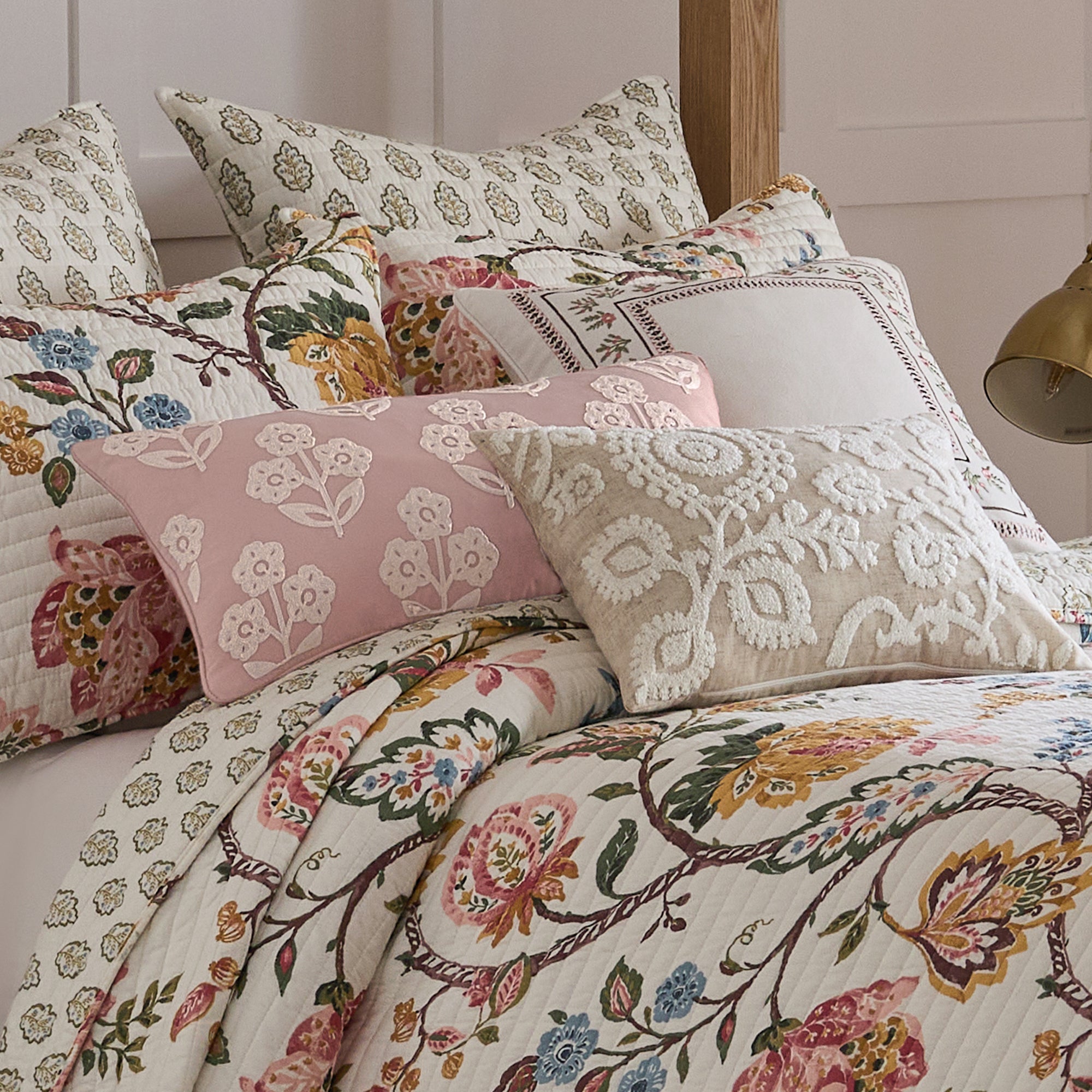Levtex Home Maileen Dusty Rose Crewel bouquets Pillow Decorative Pillows
