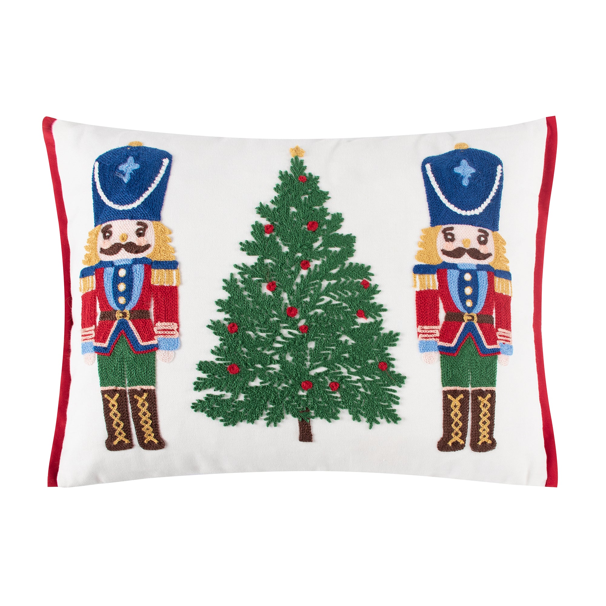 Festive Nutcrackers Tree Embroidered Pillow