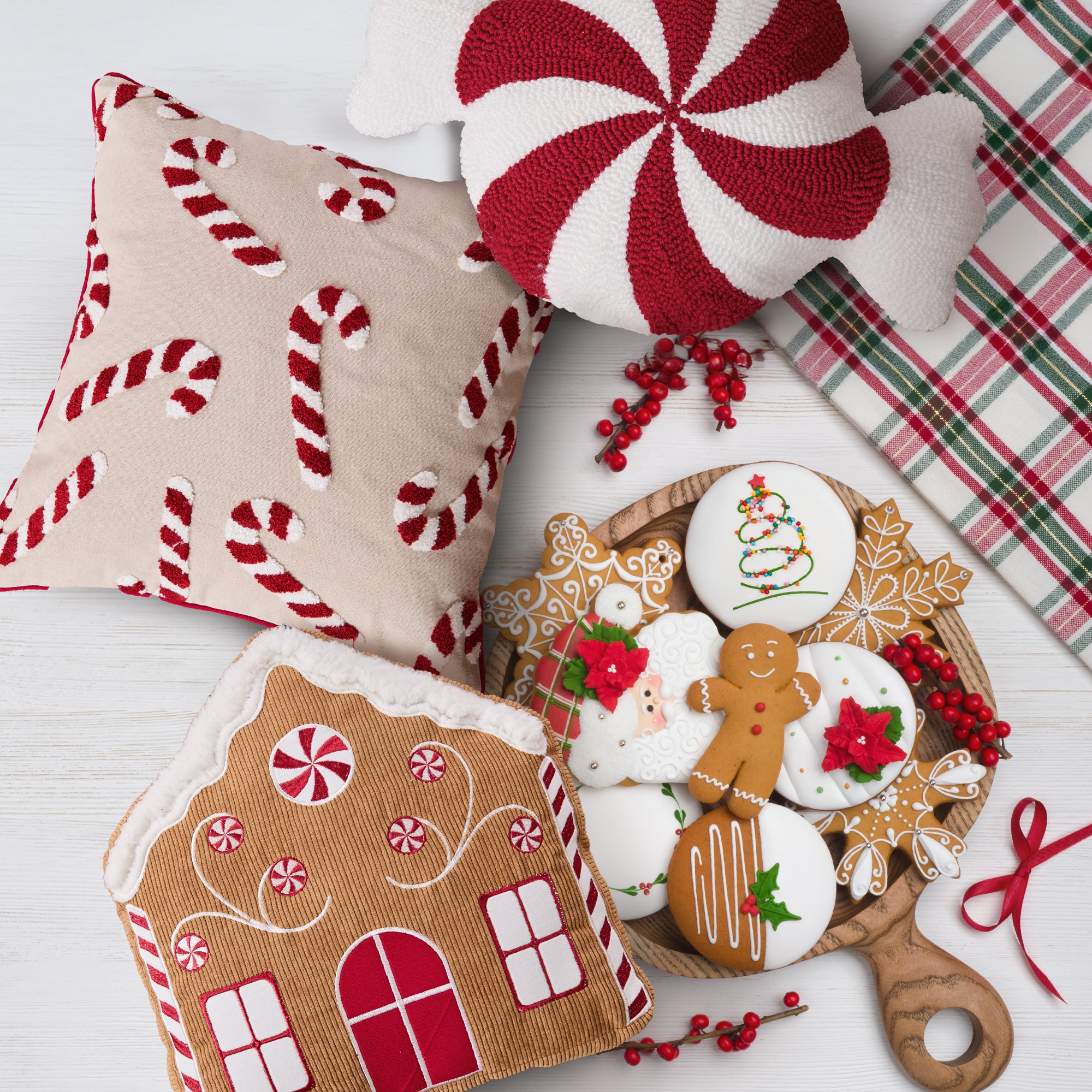 Gingerbread Peppermint Candy Pillow