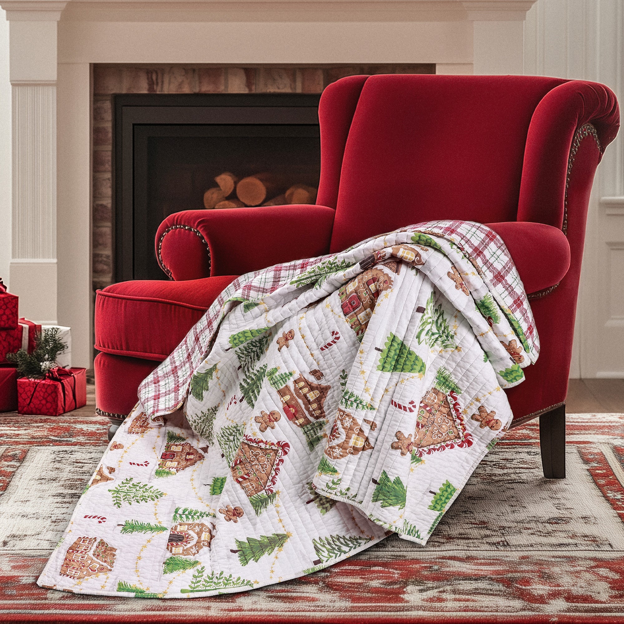 Gingerbread Village Quilted Throw