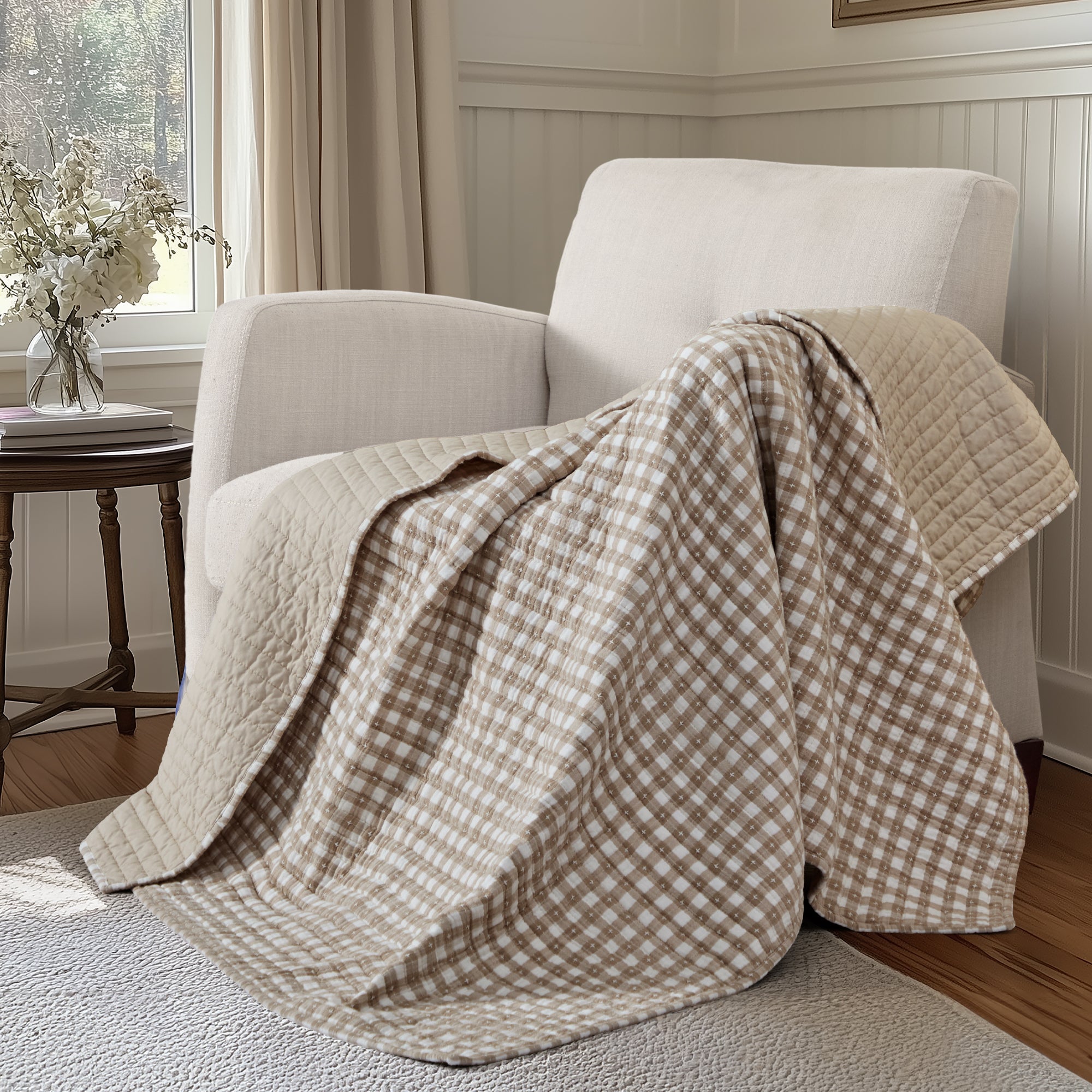 Camden Gingham Stitch Quilted Throw