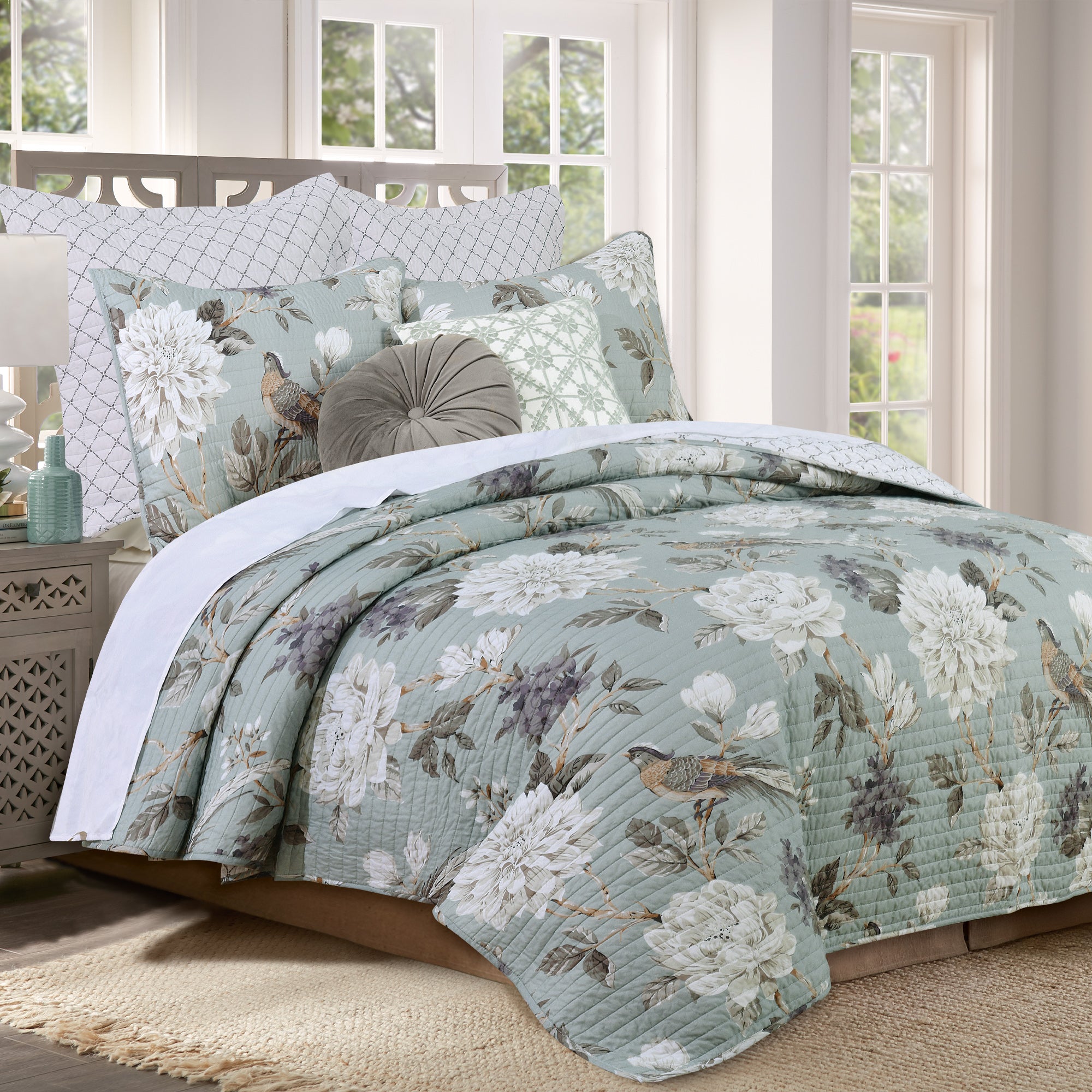 Belvedere Blue Round Velvet Grey Pillow