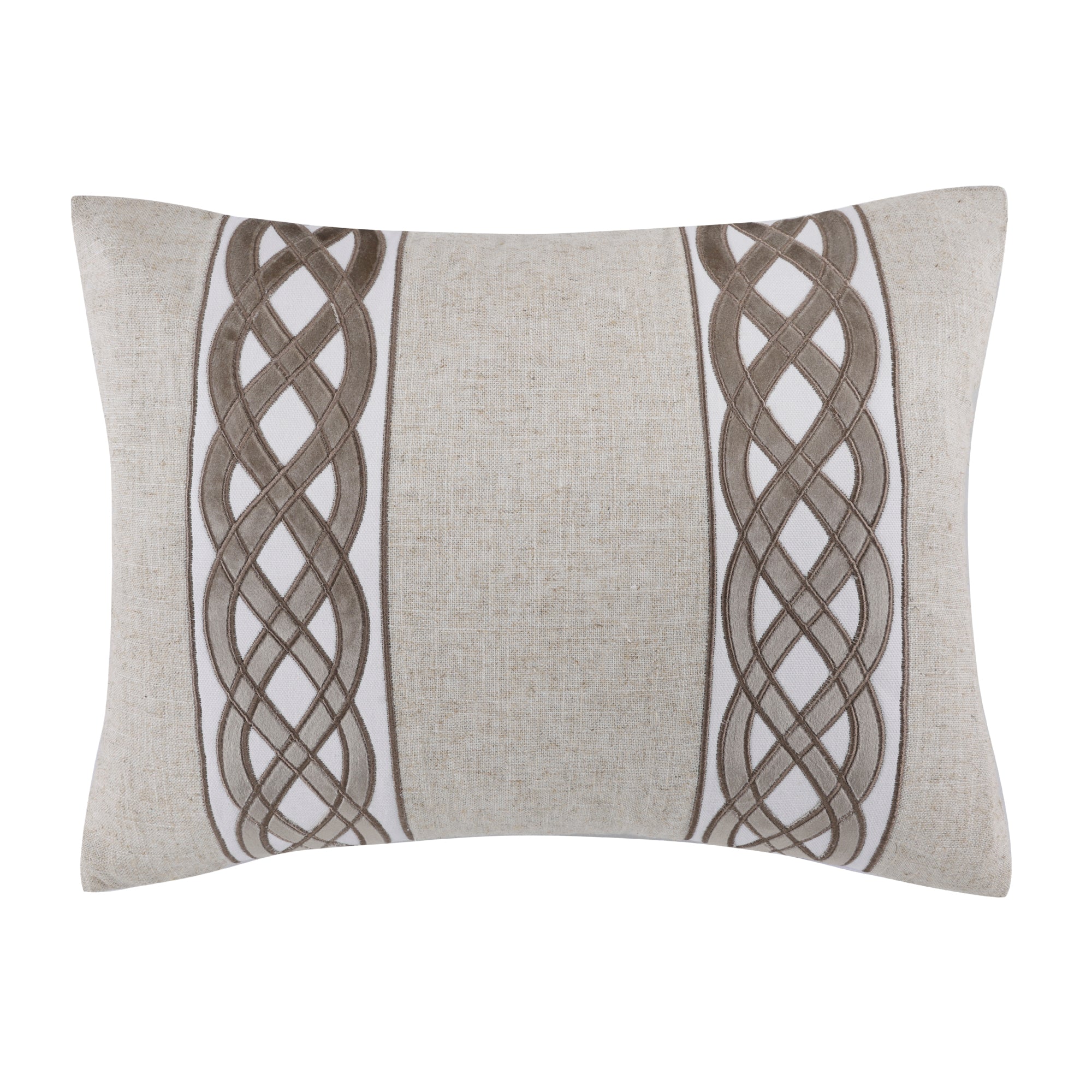 Chateau Grove Neutral Velvet Braided Trim Pillow