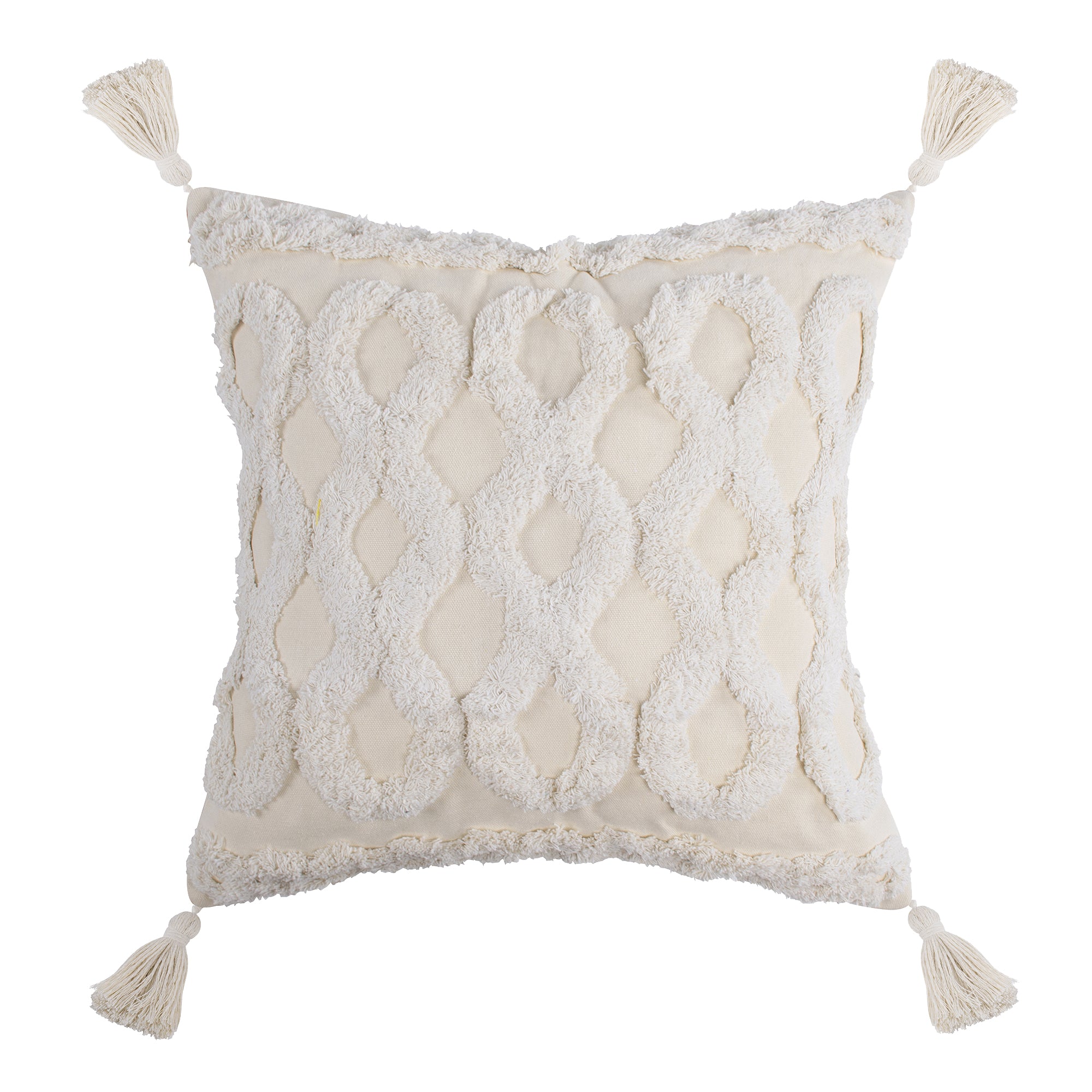 Pick-Stitch Artisan Tufted Diamond Pillow with Tassels