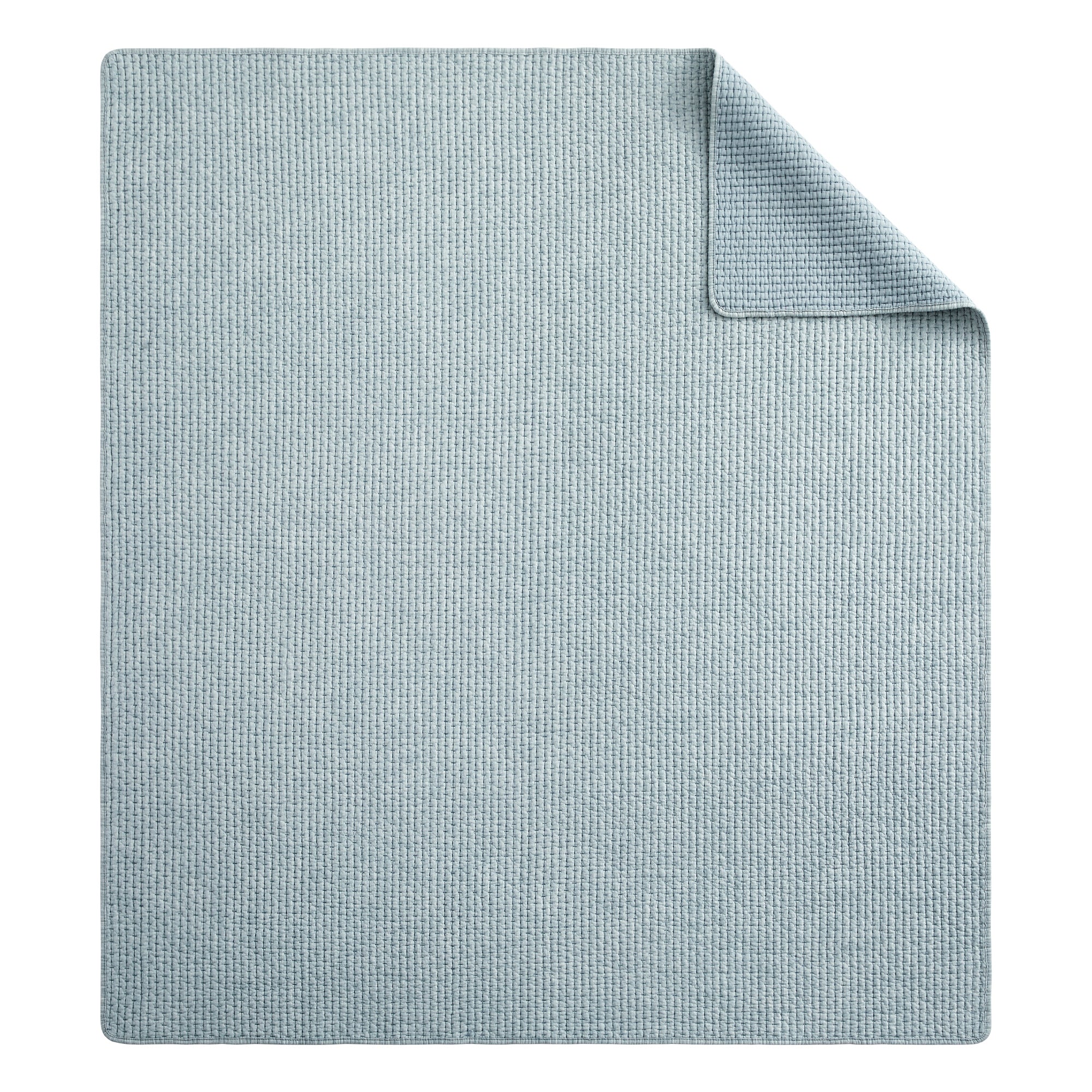 Pick-Stitch Artisan Quilted Throw in soft blue with textured quilted surface and reversed cotton backing.