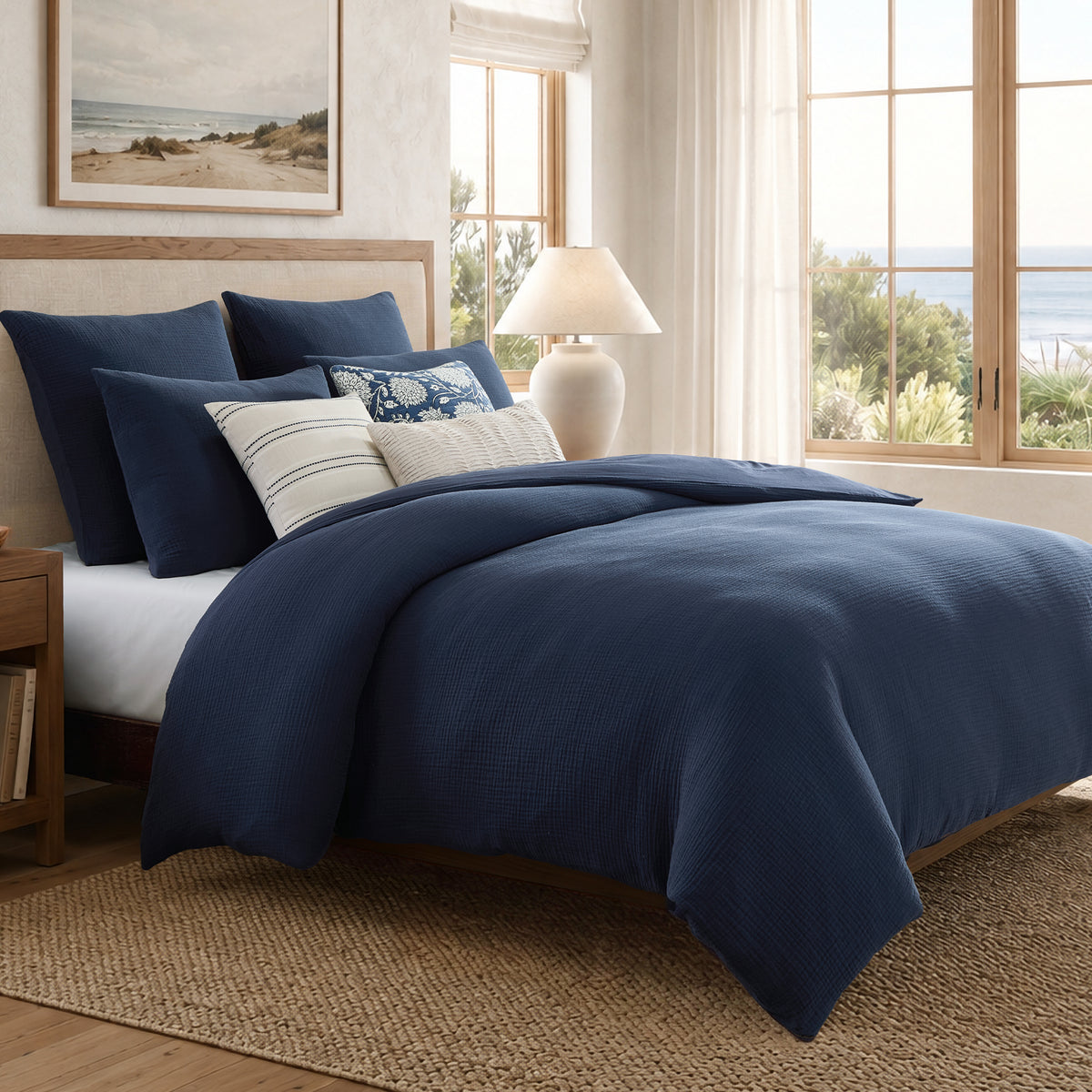 Muslin Navy Stripe Pillow