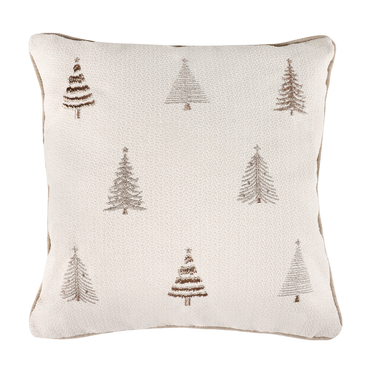 Winterscape Taupe Metalic Christmas Tree Pillow 16x16