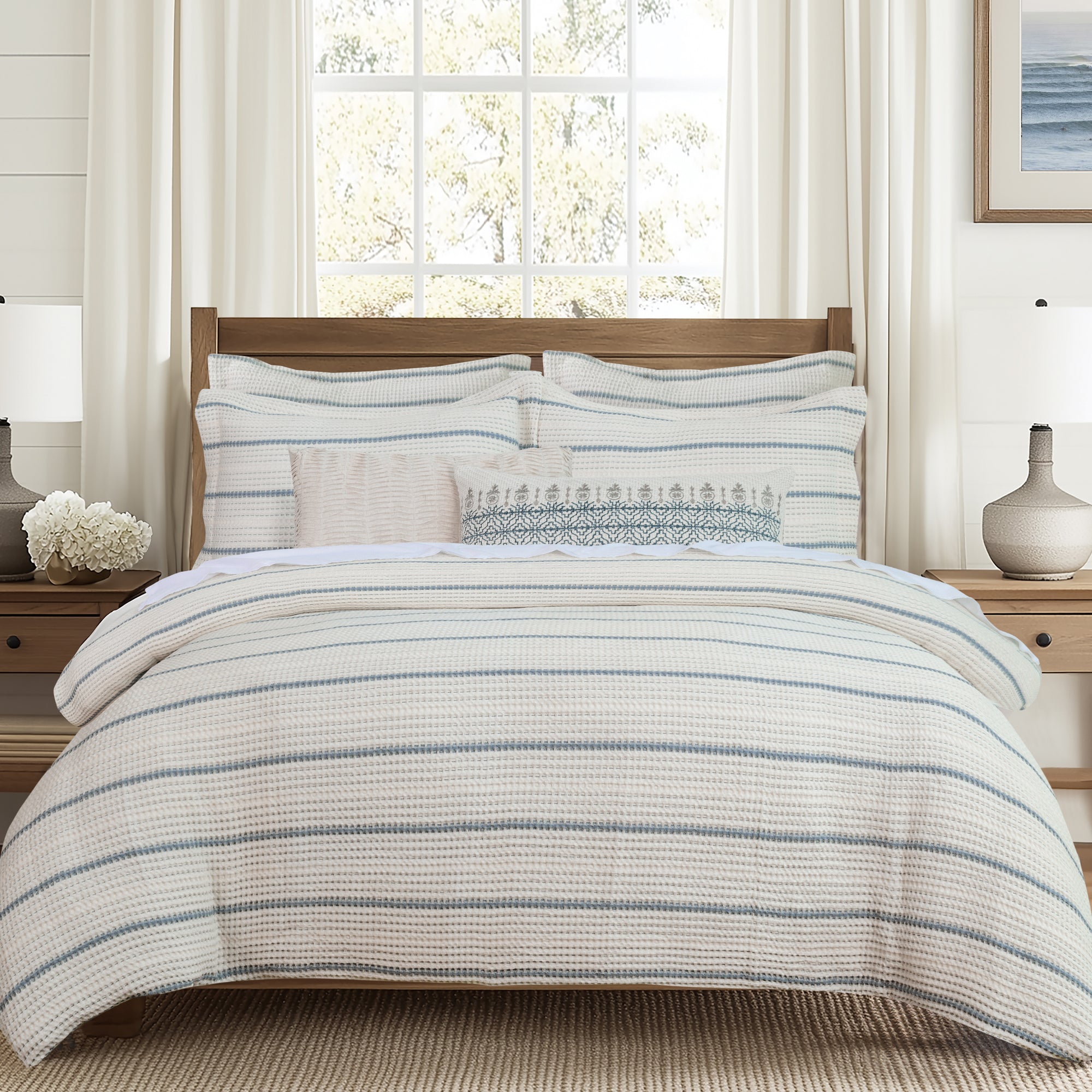 Waffle Stripe Blue Euro Sham Set of 2